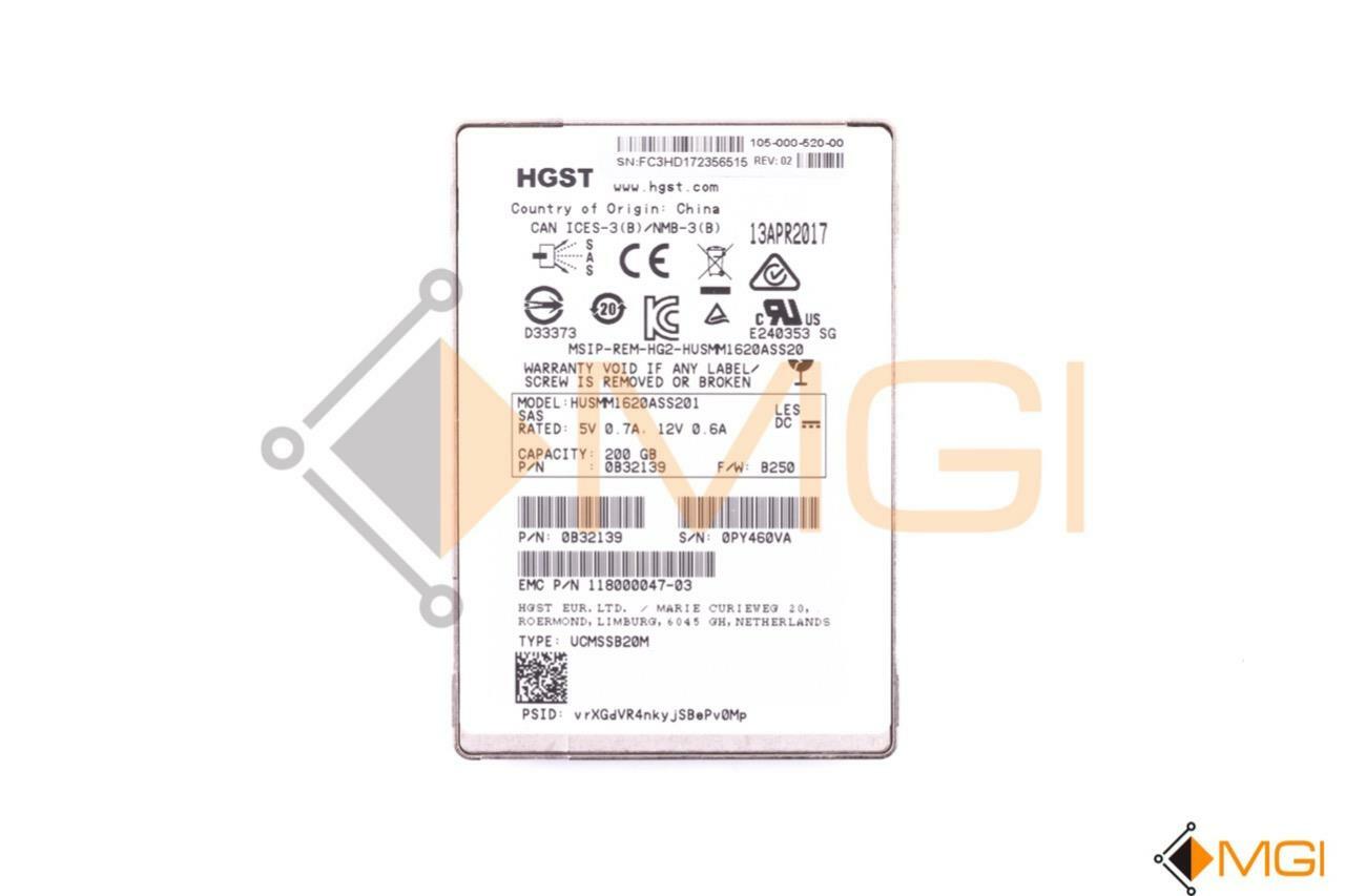 HGST 200GB SSD SAS 12Gb/s 2.5" SOLID STATE DRIVE // HUSMM1620ASS201 (NO TRAY)