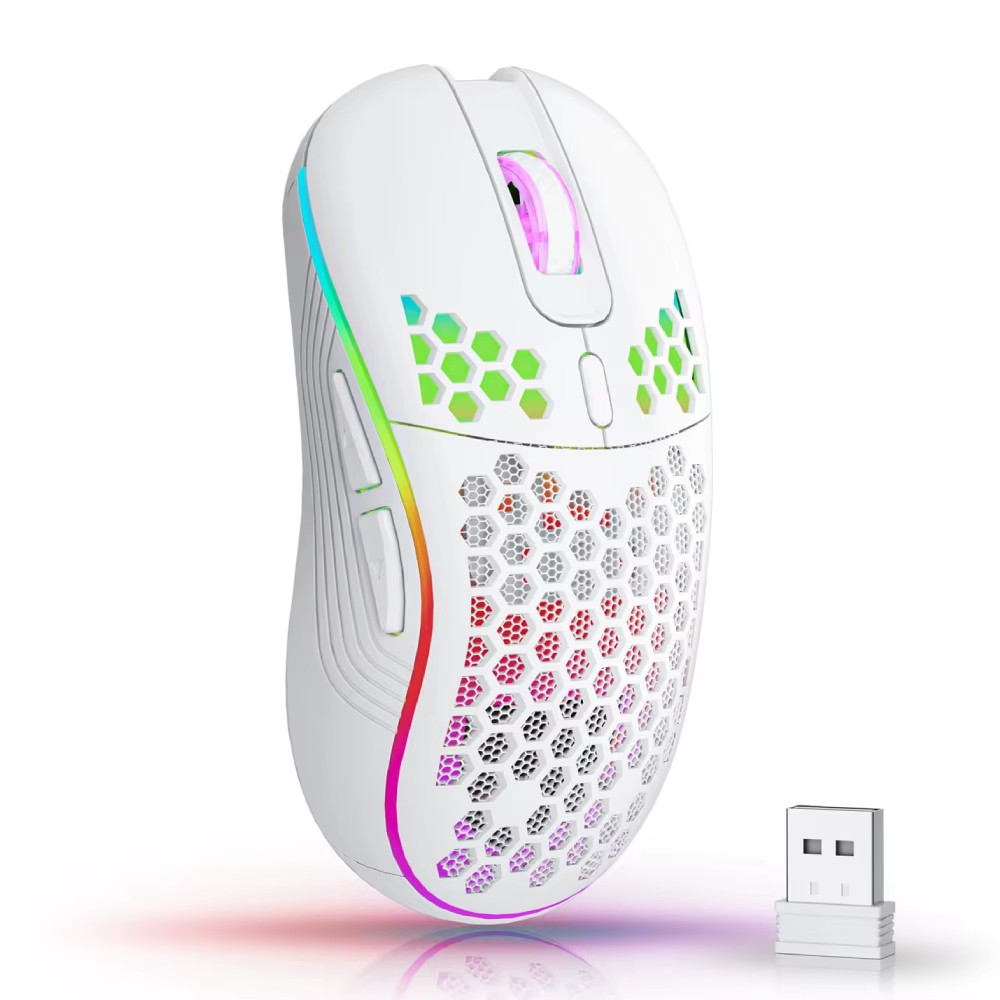 2.4G Wireless RGB Gaming Mouse - Honeycomb Ergonomic Design, Adjustable DPI