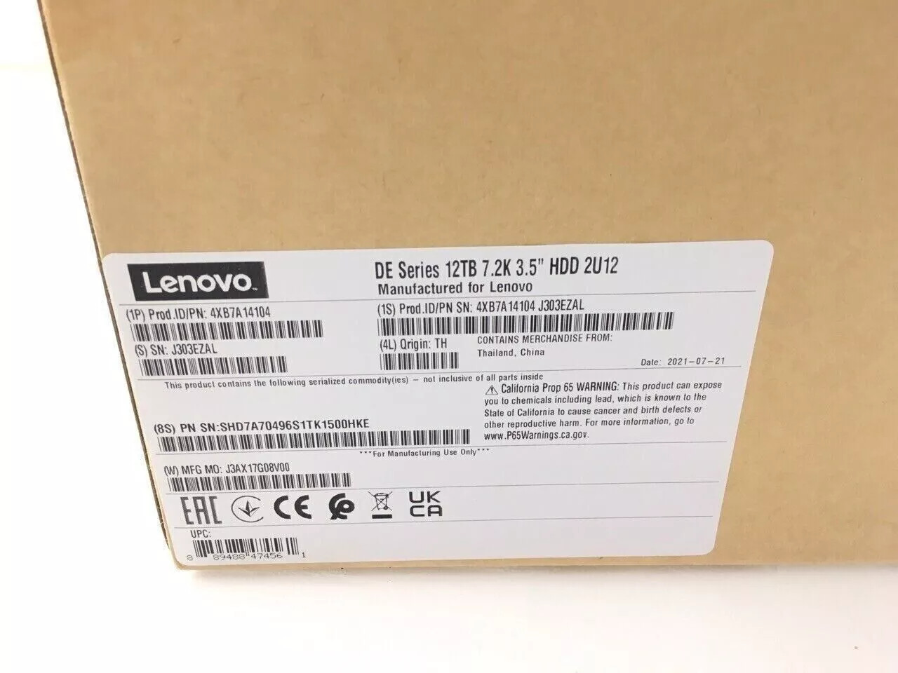 Lenovo Storage 12TB 7.2K SAS 12Gb/s 3.5" HDD HUH721212AL5204 01PG627 4XB7A14104