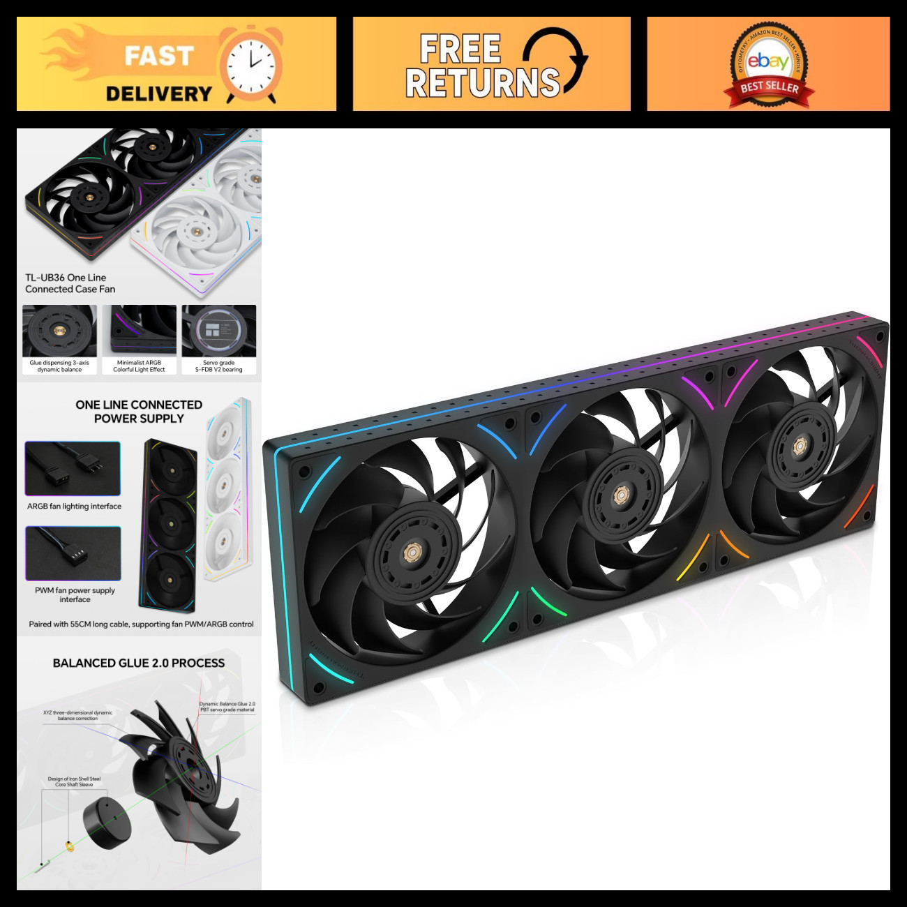 360mm PC Cooling Case Fans - High-Performance Thermal Management, Quiet Operatio
