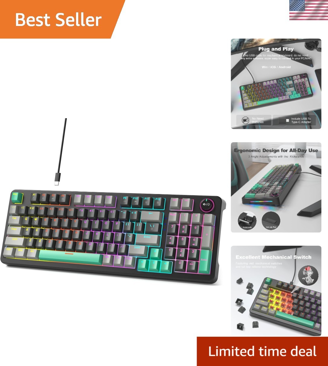 Professional AK96 Wired Mechanical Keyboard with Customizable Features - 96 Keys