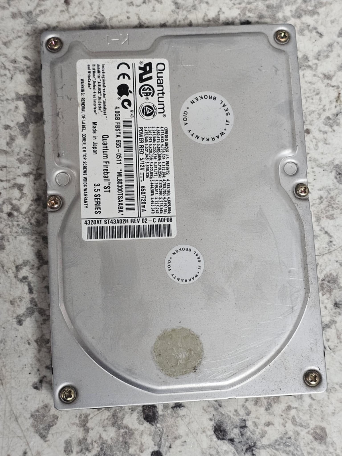 Quantum Fireball SE 4GB Apple 4.3AT SE43A02H 3.5" IDE Hard Disk Drive 655-0511