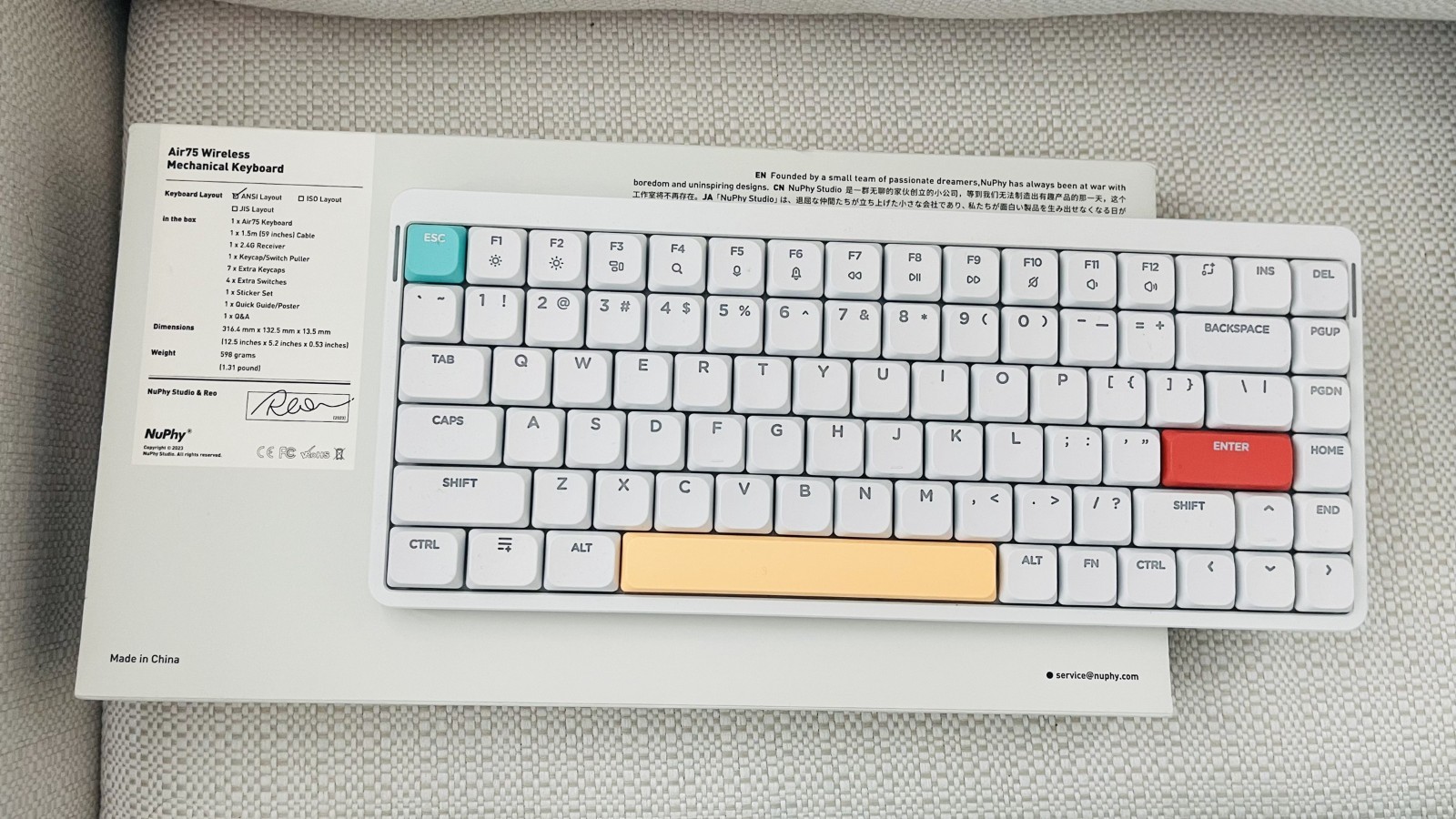 NuPhy Air75 Low Profile Mechanical Keyboard + NuFolio V3 Case + Wood Wrist Rest