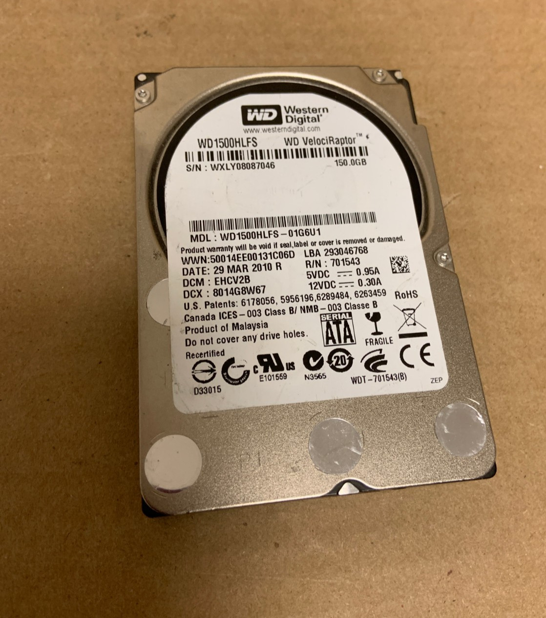 Western Digital VelociRaptor Enterprise WD1500HLFS 2.5 150GB 10K SATA Hard Drive