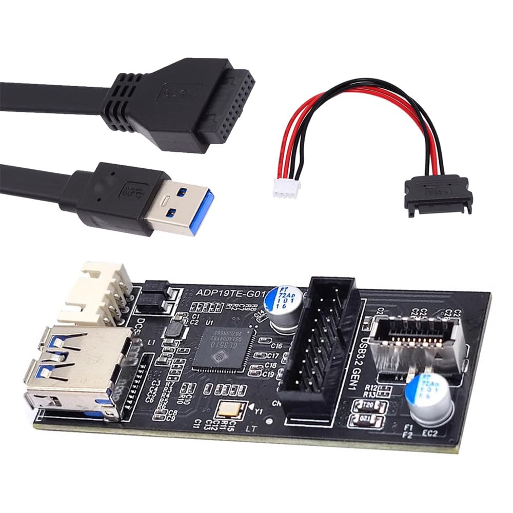 Single 19/20Pin Header To USB 3.0 20Pin & TypeE Dual Ports Adapter PCBA