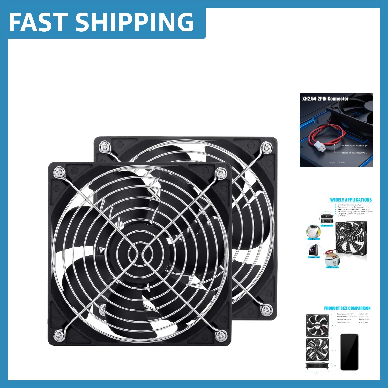 High Efficiency 120mm Fan 2-Pack - 12V, 1500 RPM for Optimal PC Cooling