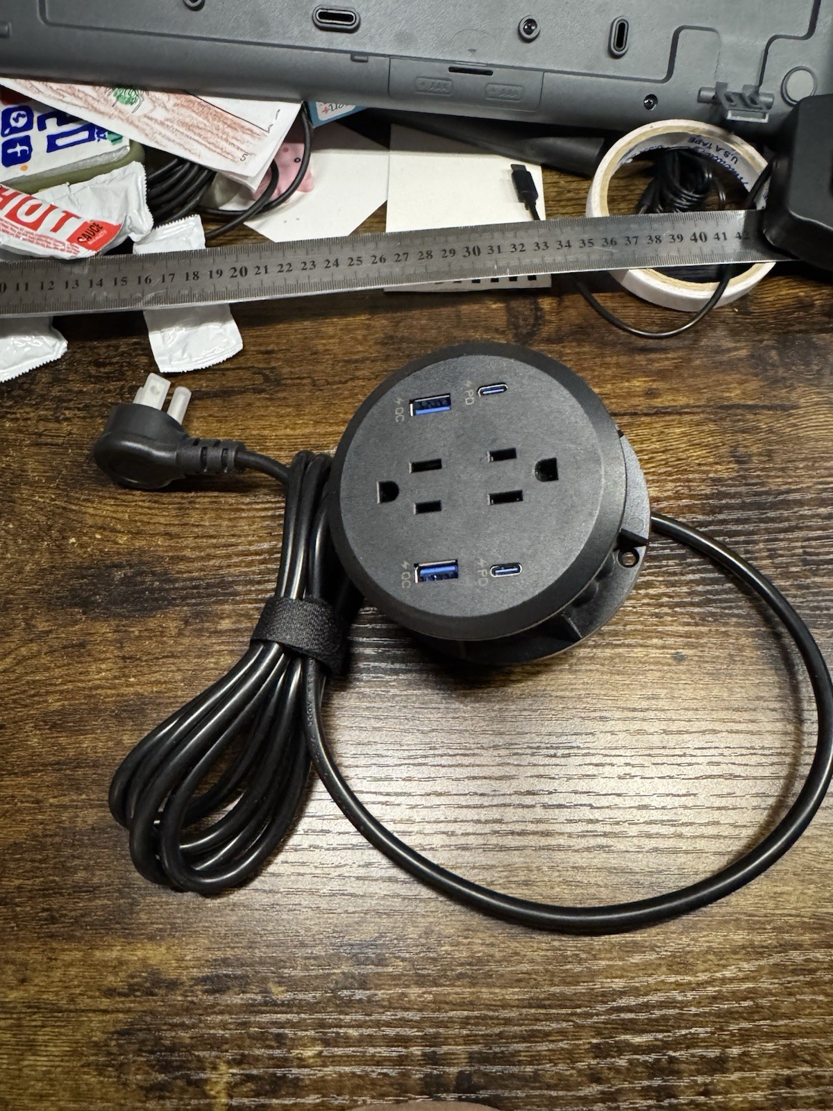 3 inch Desktop Power Grommet with PD 20W USB C,Furniture 6 FT Cable Black