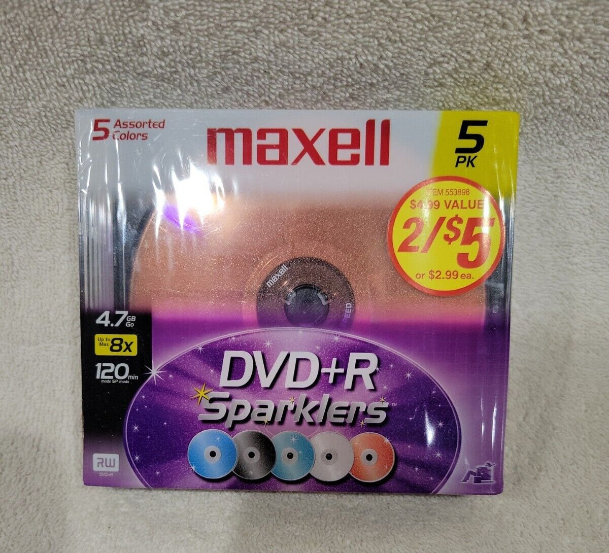 Maxell DVD+R Sparkler 5-pack Blank Media - New in Package 