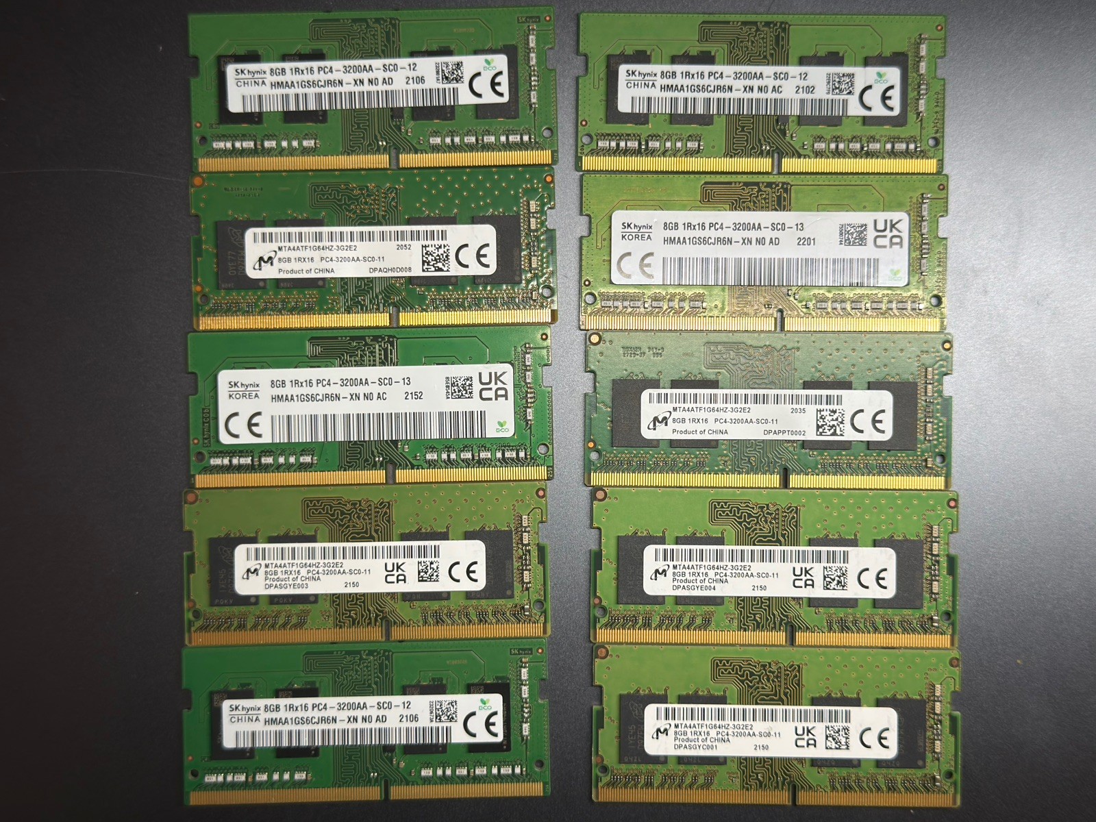 (LOT OF 28) 8GB DDR4 PC4-3200AA 1Rx16 SODIMM Laptop RAM 3200Mhz Bulk