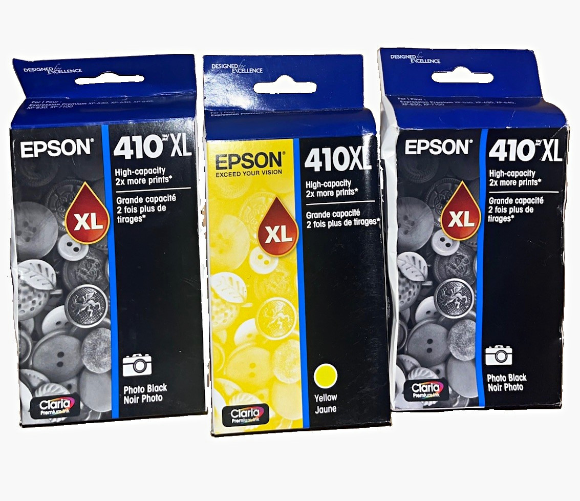 Epson Genuine 410XL Inkjet Cartridges Yellow & Photo Black T410XL120/420 (3 ct.)