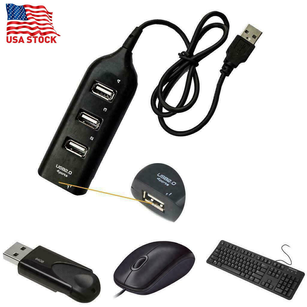1pc Black USB 2.0 Hi-Speed 4-Port Splitter Hub For PC Notebook Plug & Play