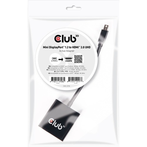 Club 3D Mini DisplayPortAndtrade; 1.2 to HDMIAndtrade; 2.0 UHD Active Adapter