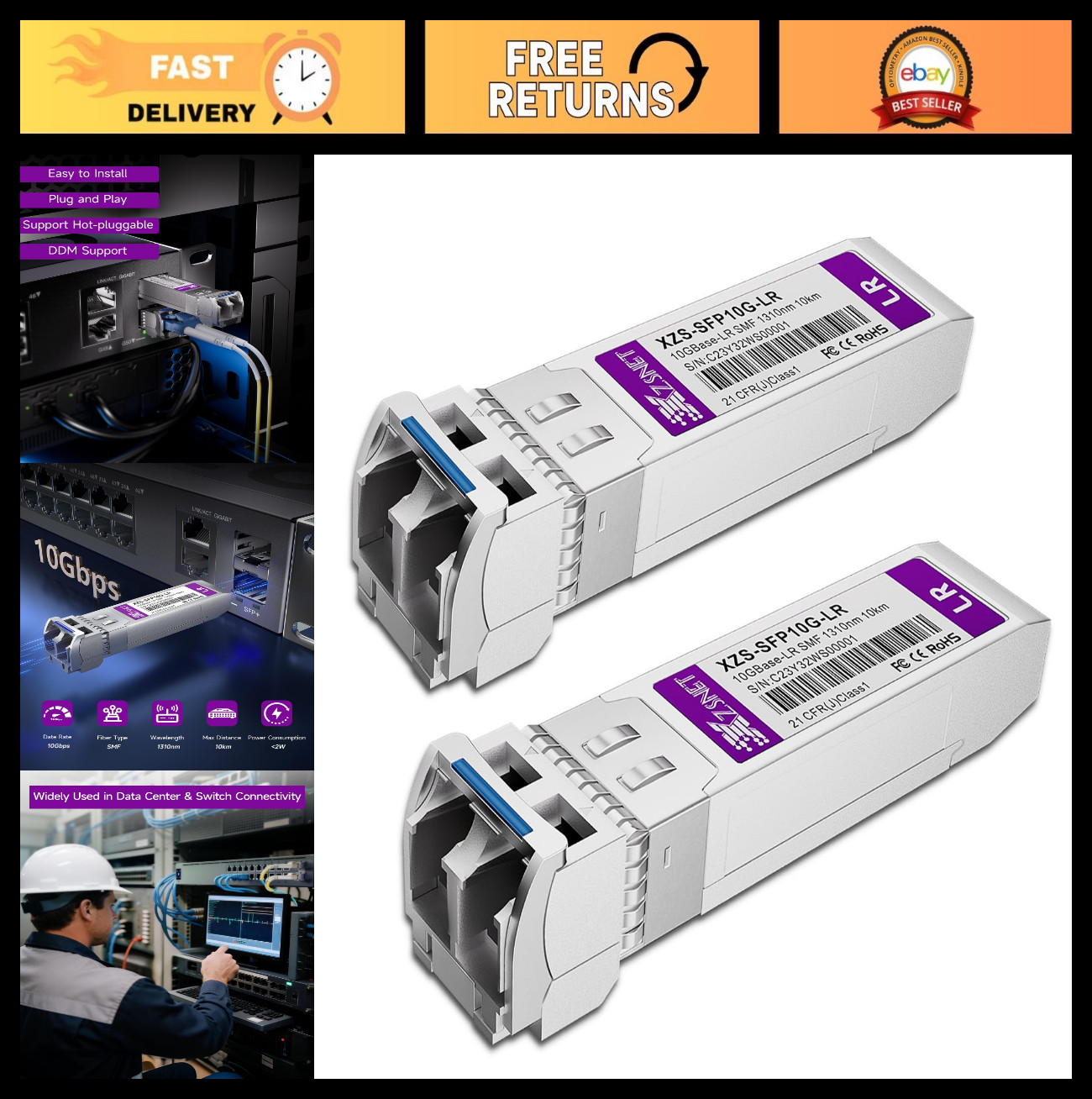 10G SFP+ LR Transceiver Module, Single Mode Fiber, 2 Pack, Compatible with Cisco