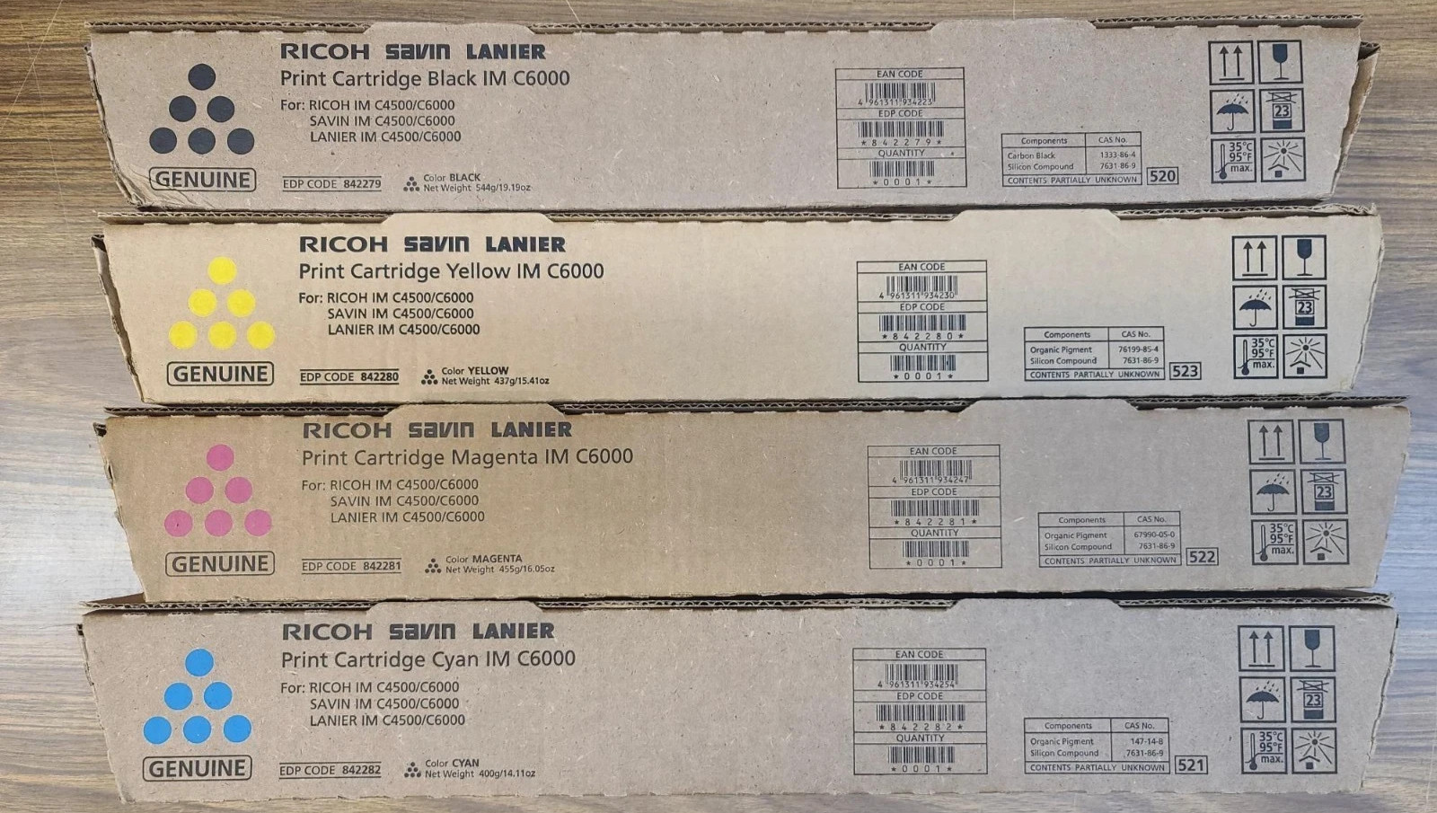 Ricoh IM C4500 IM C6000 OEM Toner Set CMYK  842279,842280,842281,842282 NEW