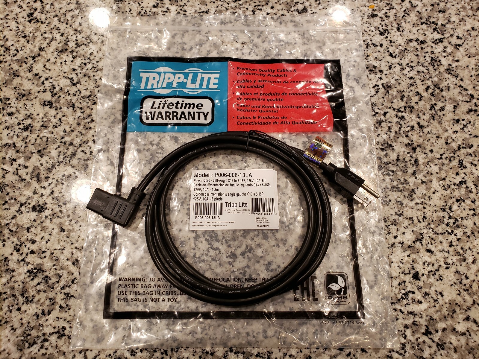 Tripp Lite P006-006-13laPower Cord - 72", 90° ANGLE Nema 5-15p - Iec 60320 C13