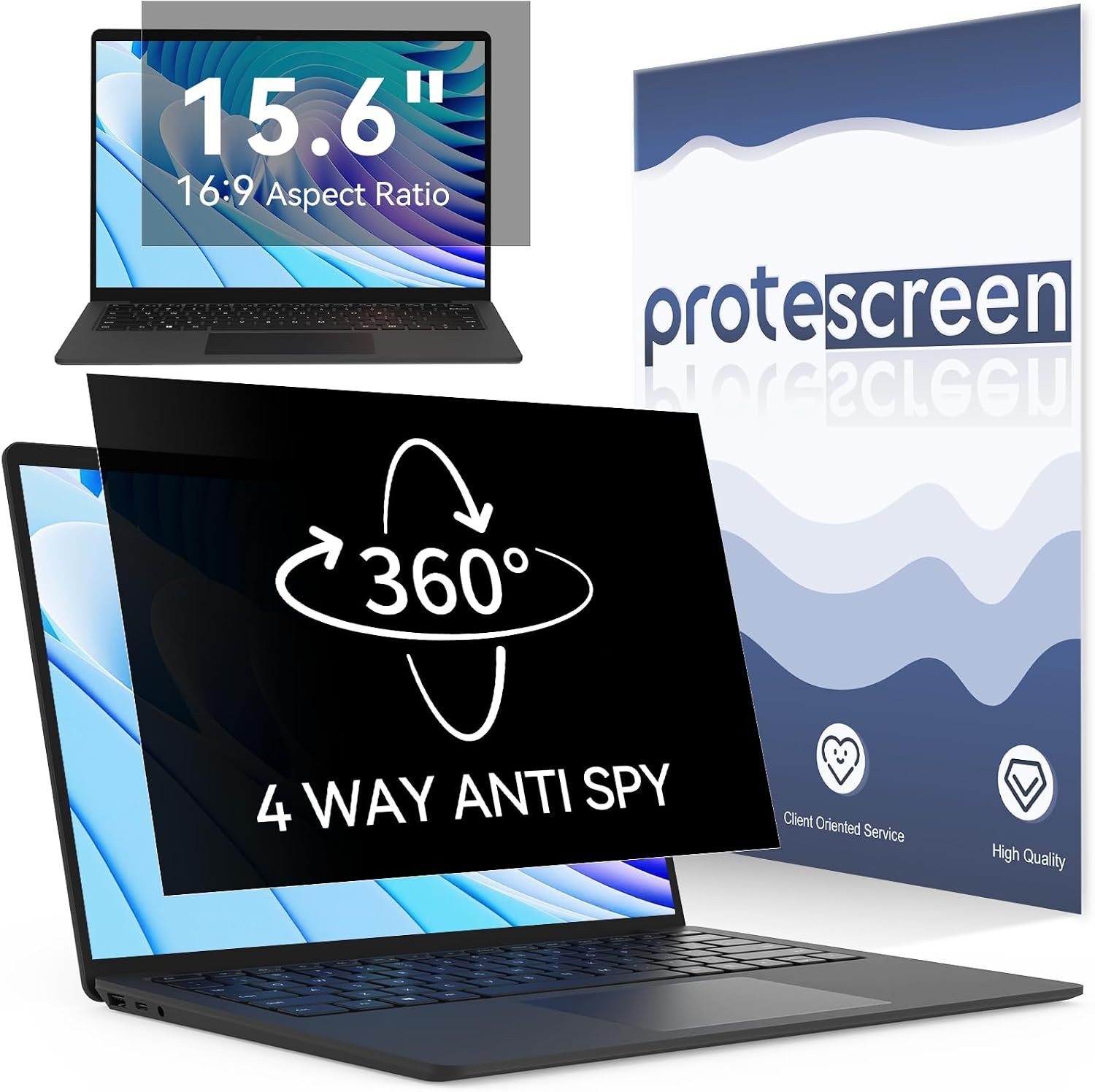 360° Laptop Privacy Screen 15.6 Inch for 16:9 Computer, 15" Monitor Anti Glare