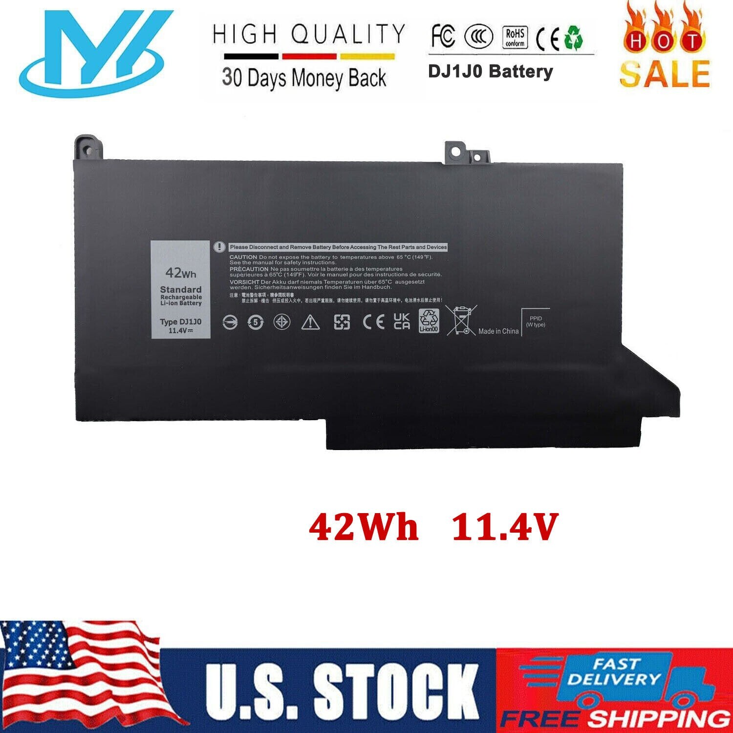 ✅Lot 10 Battery DJ1J0 For Dell Latitude 12 7280 7290 13 7380 7390 14 7480 7490