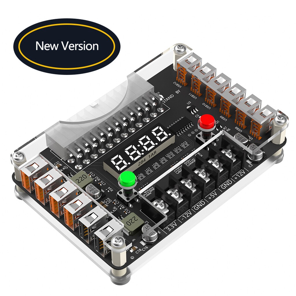 ATX 24Pin Power Supply Breakout Board Acrylic Case 3.3V 5V 12V USB 3A Output New