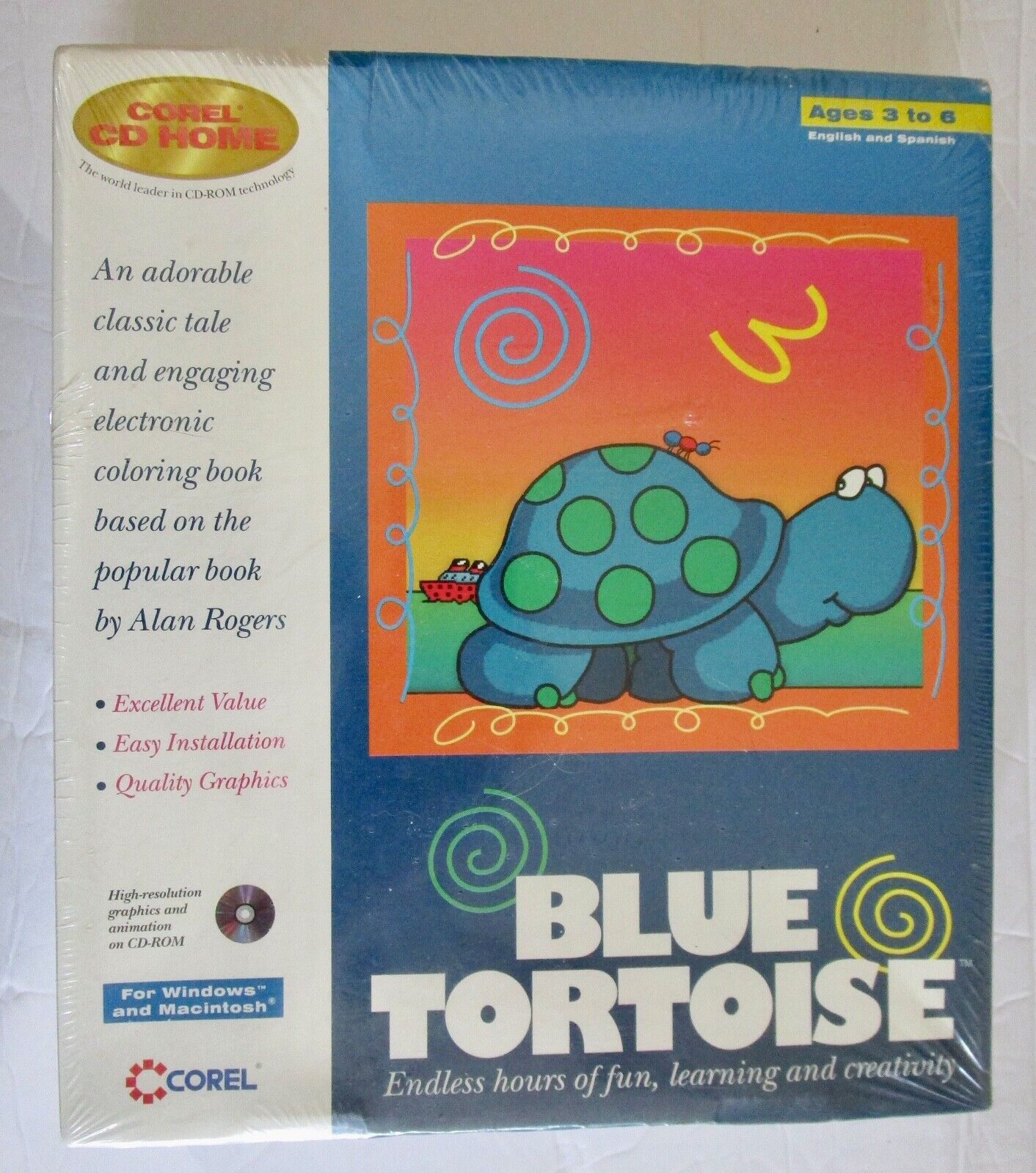 New Blue Tortoise Electronic Coloring Book Corel 1995 Big Box CD-ROM Ages 3 to 6