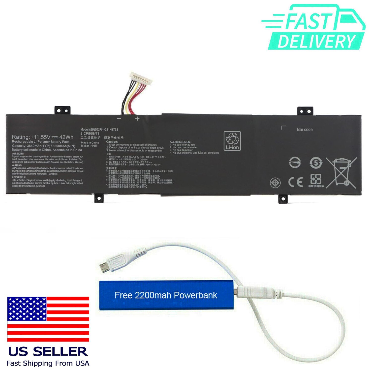 C31N1733 0B200-02970000 BATT FOR VIVOBOOK FLIP 14 TP412U, TP412UA, TP412FA 42WH