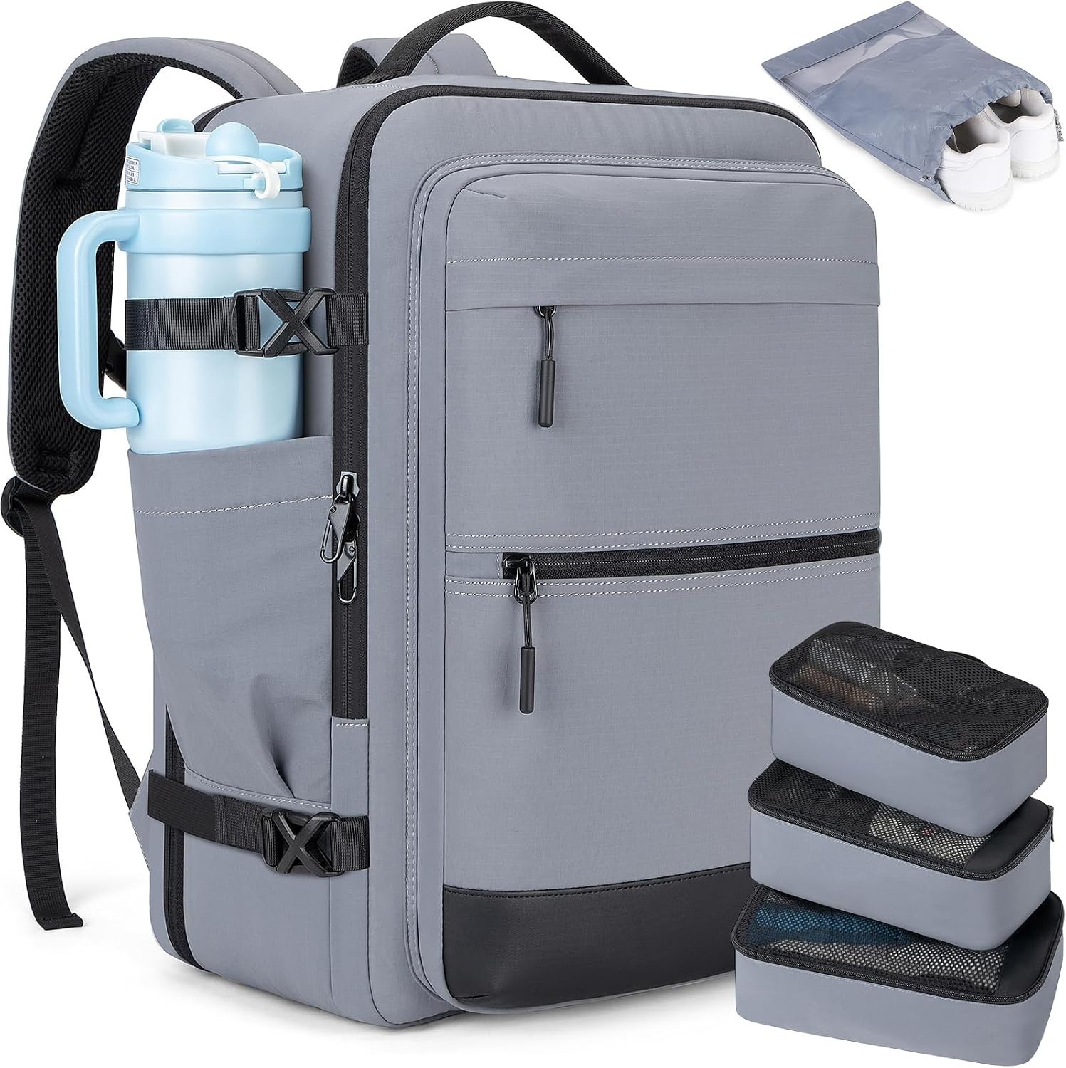 Tzowla 40L Carry On Travel Backpack 17.3" Laptop TSA Airline Approved Gray