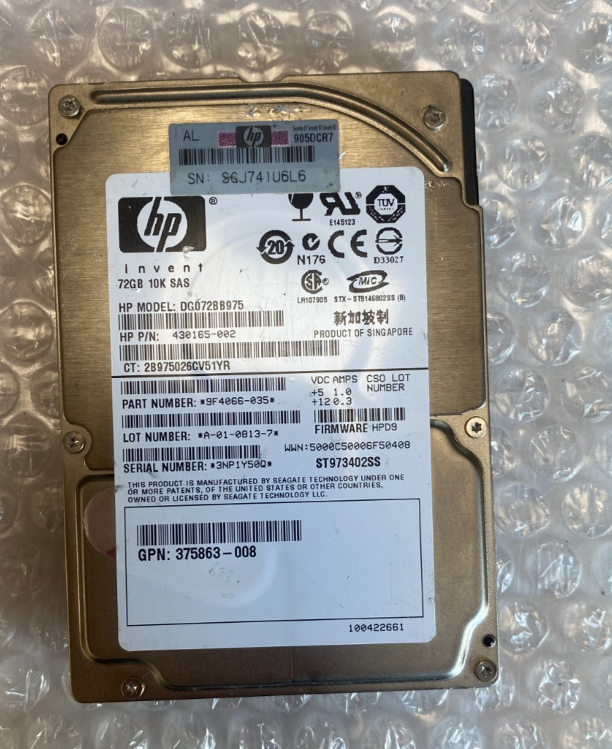 HP 72GB 10K SAS 2.5" Hard Drive - DG072BB975 - 430165-002 - 9F4066-035