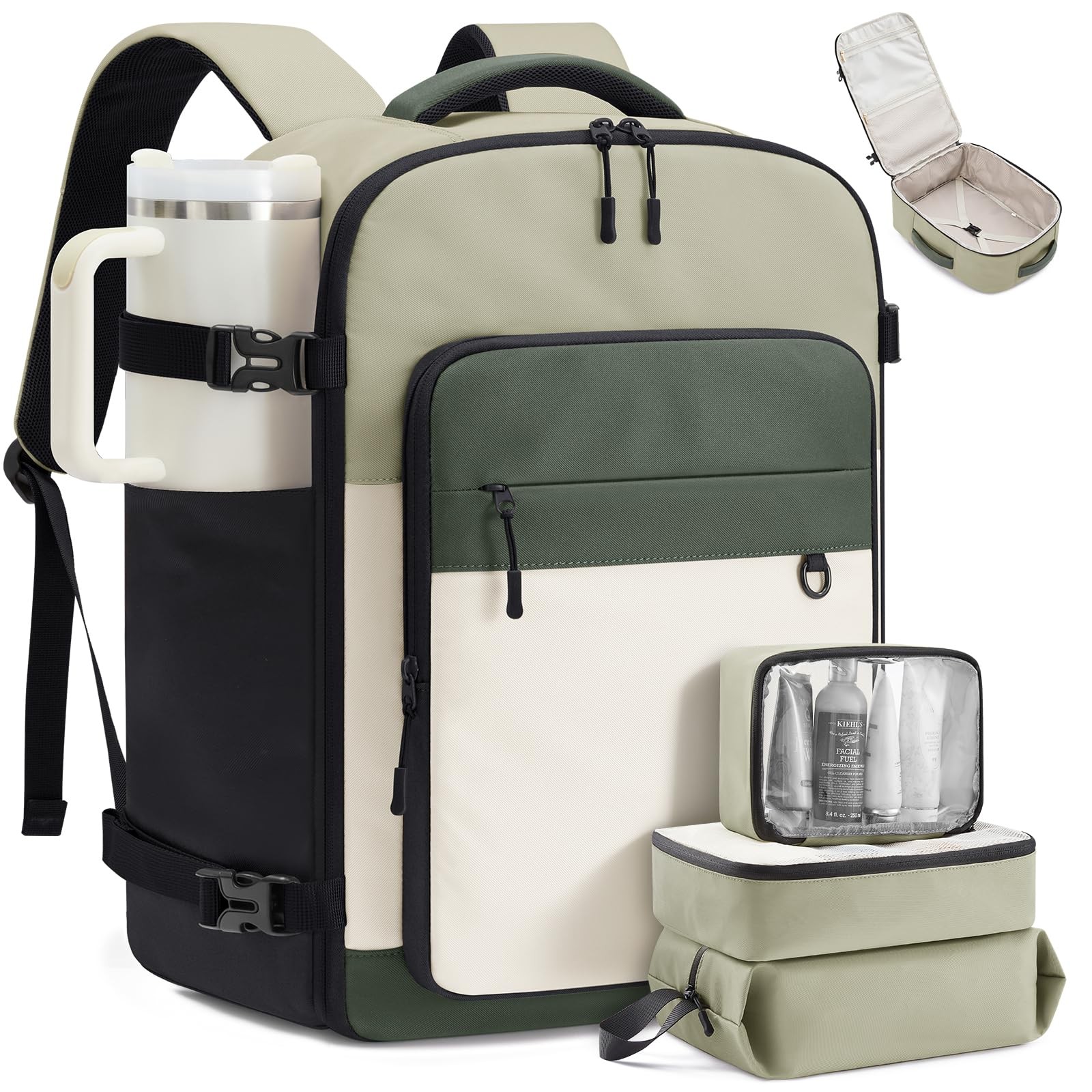 LOVEVOOK 40L Travel Backpack for Women Men, Carry on 40L-4PCS, Pea Green