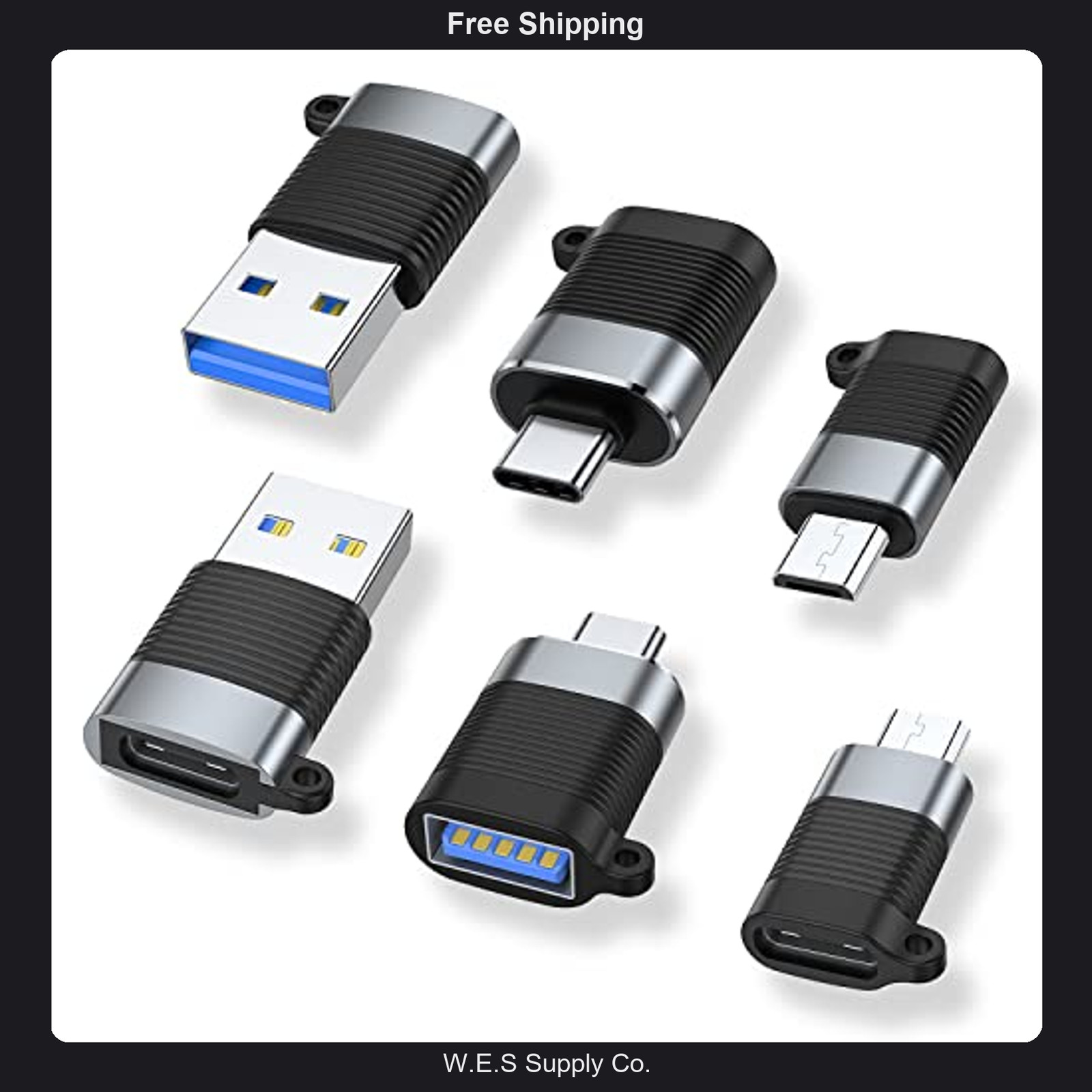 USB C Adapter 6 Pack Micro USB Male to USB C Female and USB A to USB C