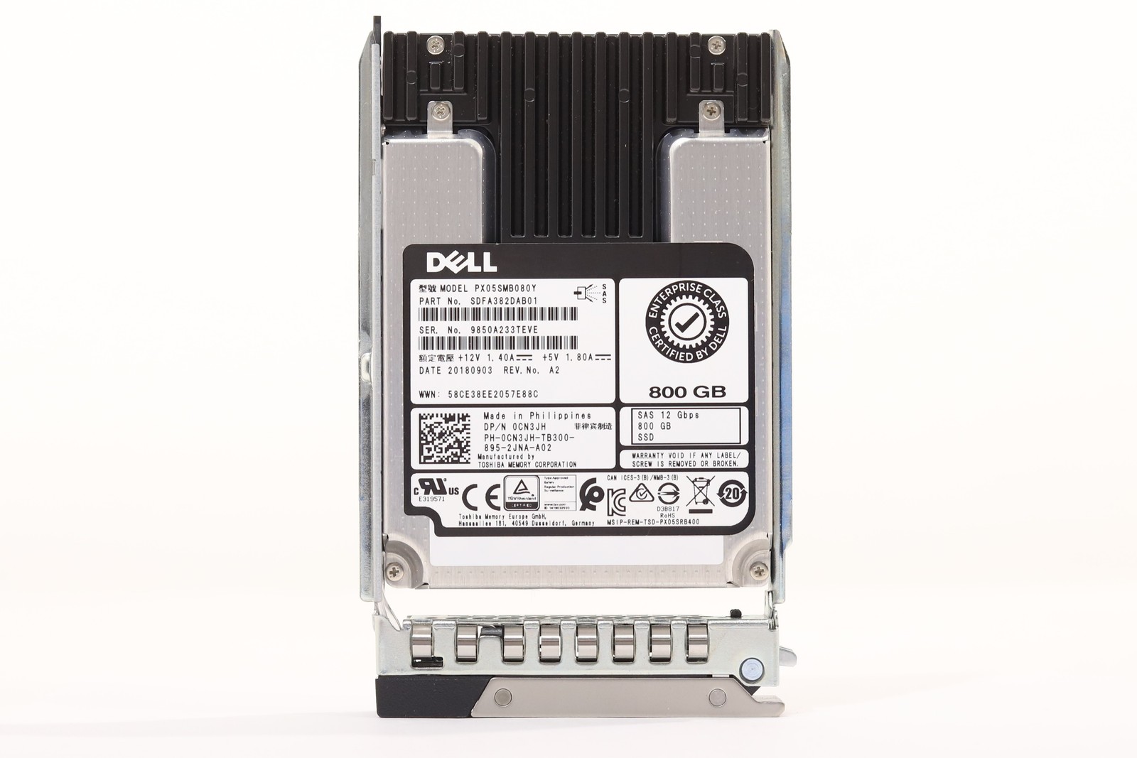 Dell PX05SMB080Y 800GB 2.5" 12Gb/s SAS MLC SSD W/Caddy Dell P/N: 0CN3JH Tested
