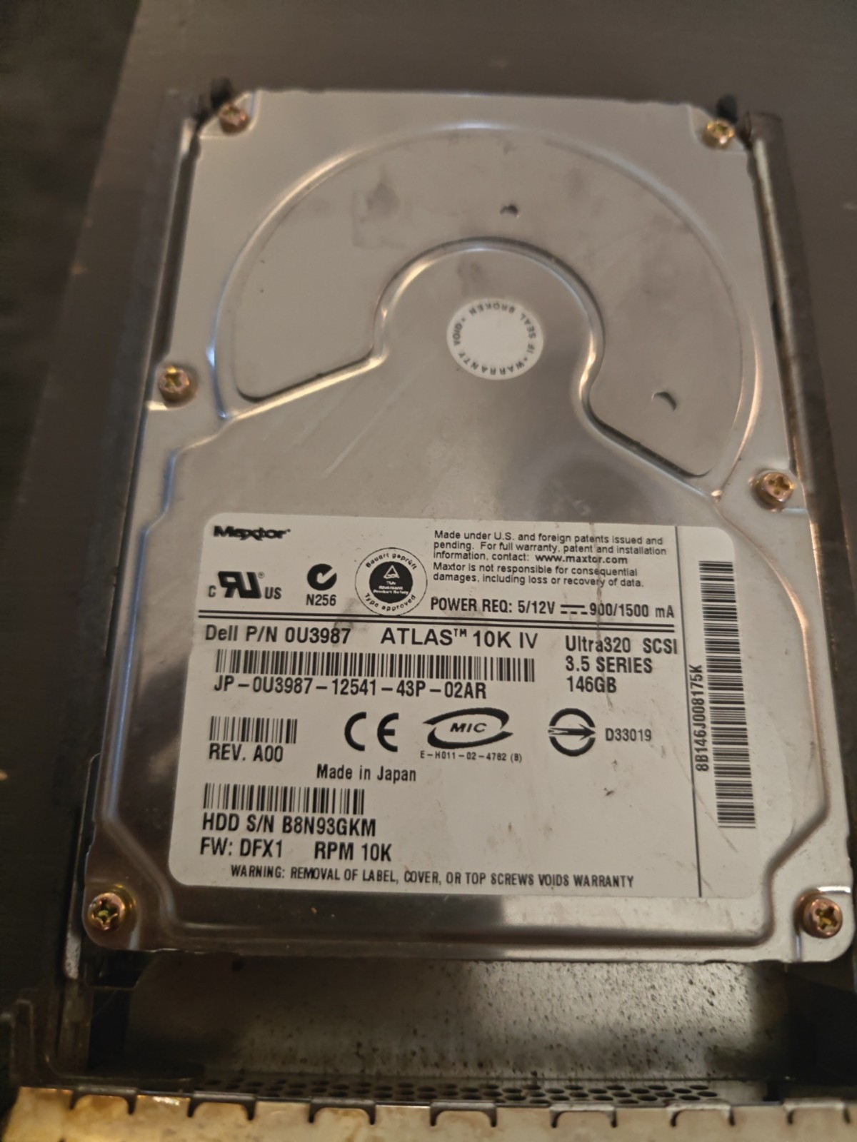 Dell OU3987 Hard Drive 36GB 15K SCSI U320 80Pin
