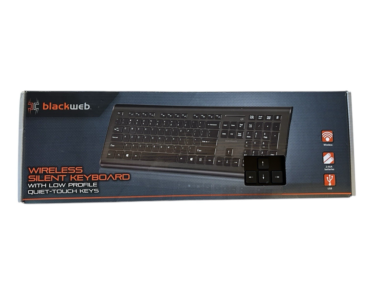 BlackWeb Wireless Silent Keyboard USB w/Low Profile Quiet-Touch Keys
