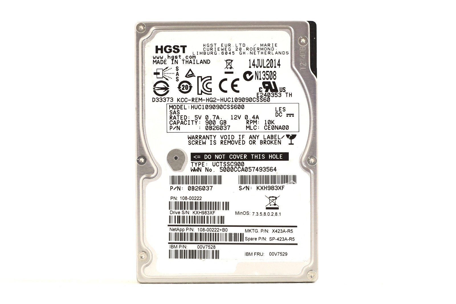IBM HUC109090CSS600 900GB 2.5" 6Gb/s 10K RPM SAS Server Drive FRU P/N: 00V7529