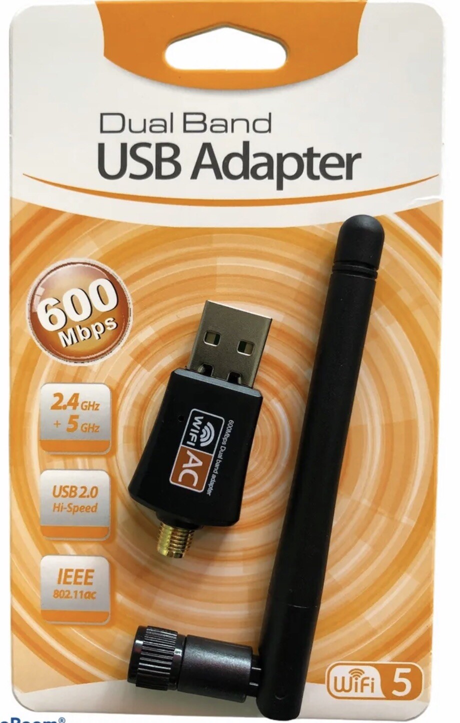 600Mbps Wireless USB WiFi Adapter Dongle Dual Band 2.4G/5GHz W/Antenna 802.11AC