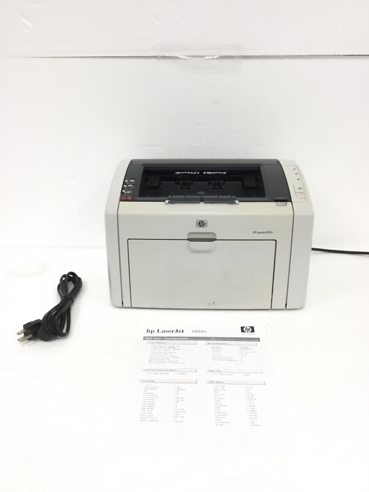 HP LASERJET 1022N Laser Printer w/Network/USB/Toner, 56K Pages Printed, WORKING