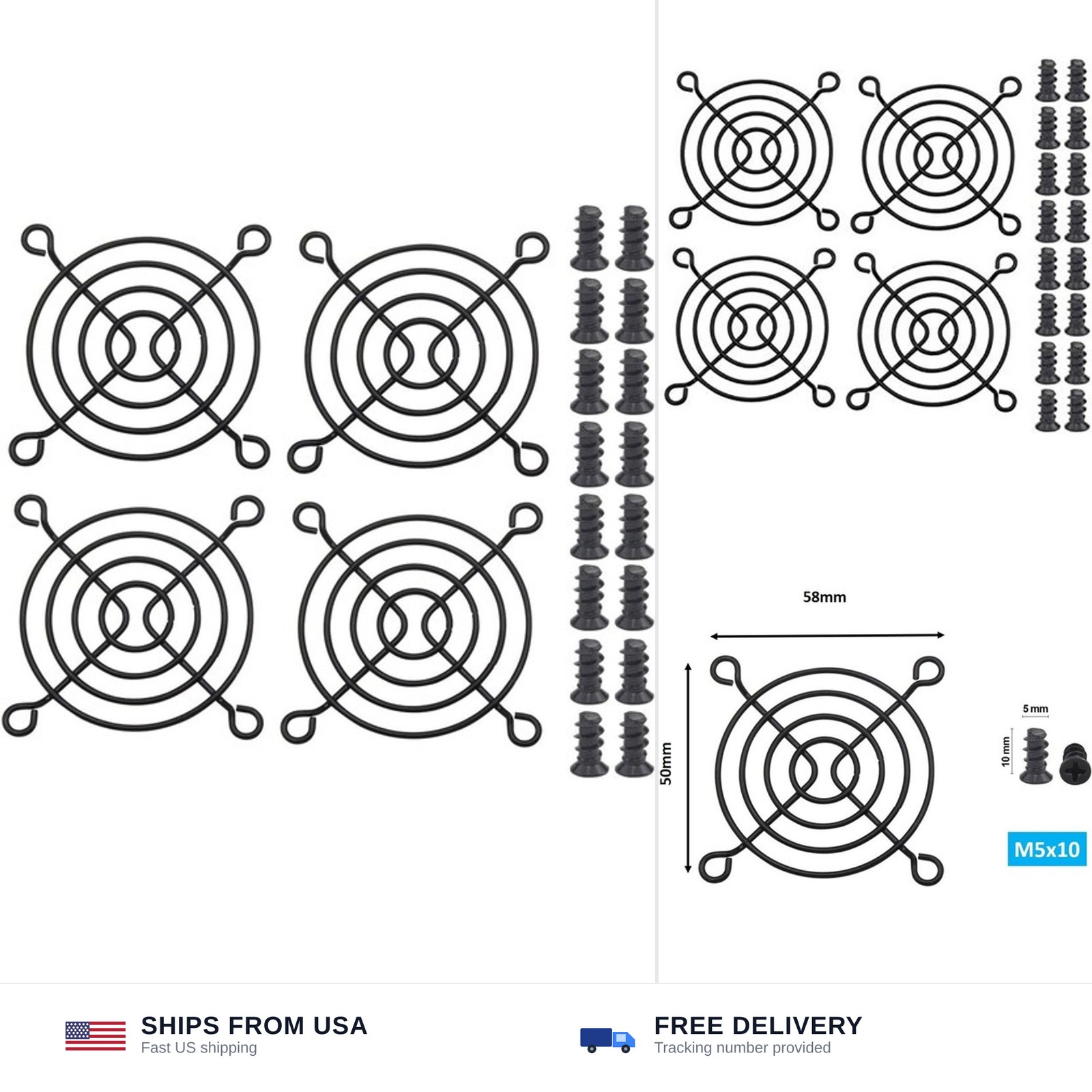 4x 60mm Black Fan Grill Guard with Screws Desktop PC Cooling