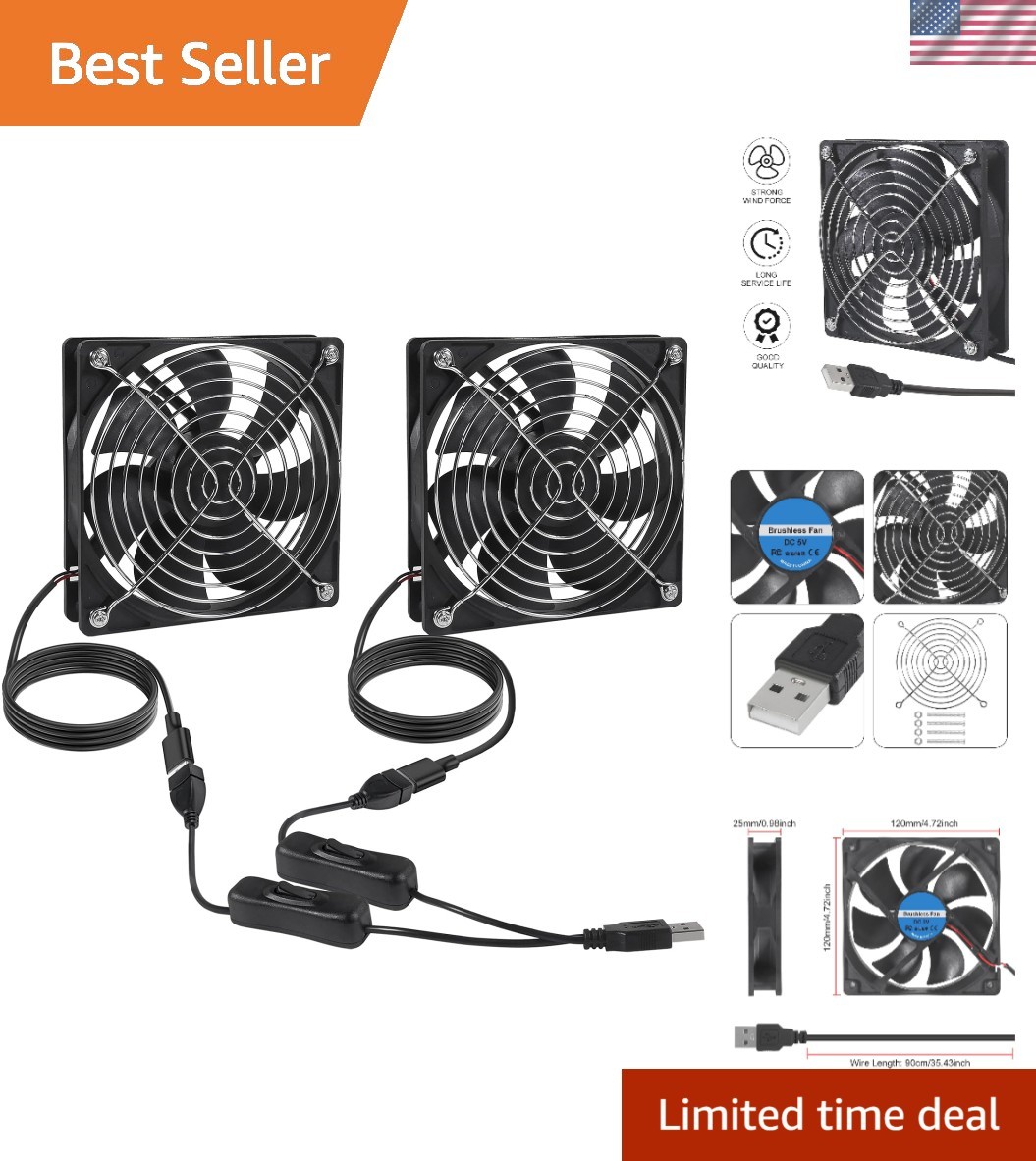 Versatile 120mm USB Brushless Cooling Fans - Low Noise for Laptops & AV Gear