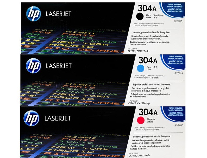 Genuine HP 304A Toner 3-Pack Black Cyan Magenta CC530A CC531A CC533A Sealed New