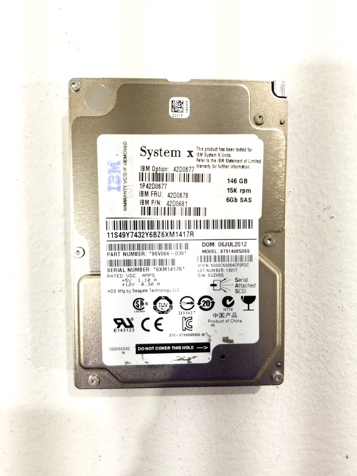 IBM ST9146853SS 146GB 2.5" 6Gb/s 15K RPM SAS Hard Drive FRU P/N: 42D0678 Tested