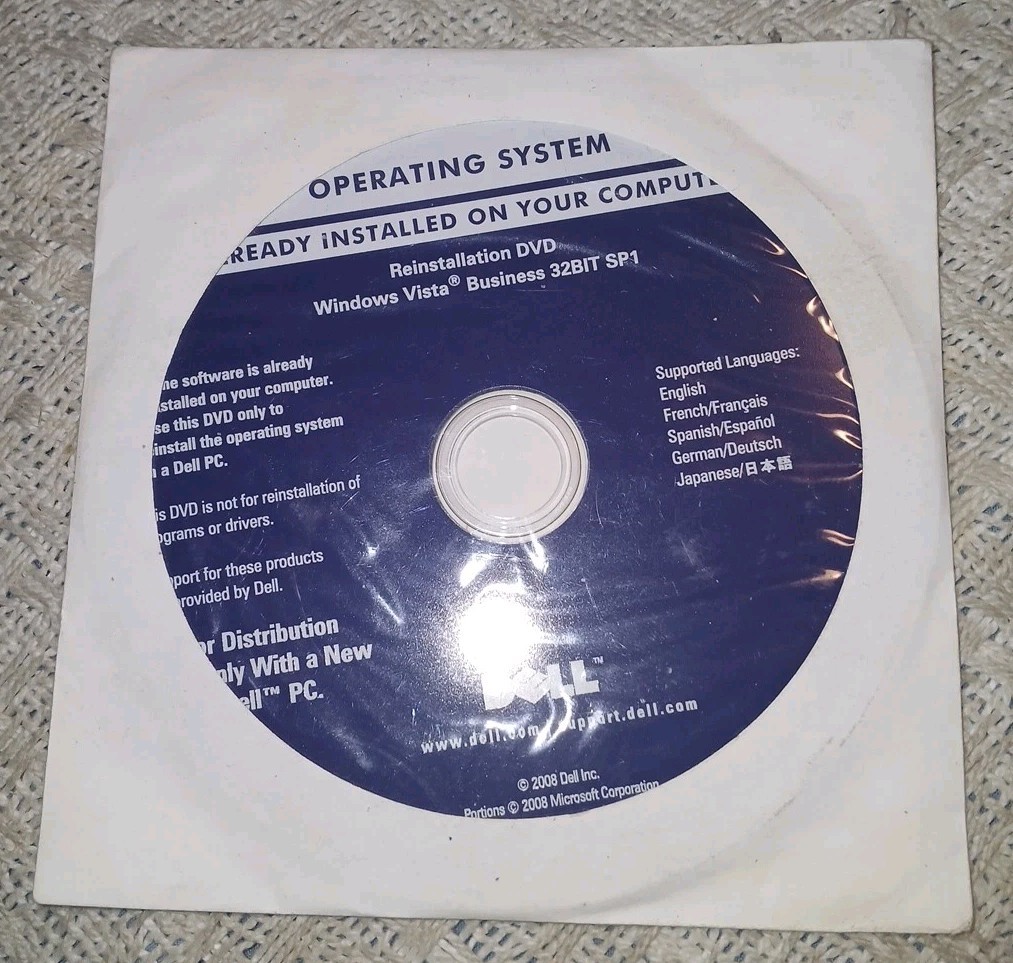 Dell Windows Vista Business 32-bit SP1 OS Reinstallation DVD P/N 0j229h   NO KEY