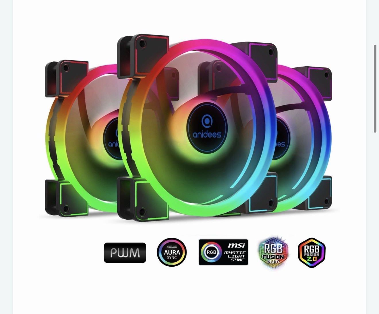 Anidees 3 Pack Black Frame 140mm RGB LED PC Computer Case Cooling Fans