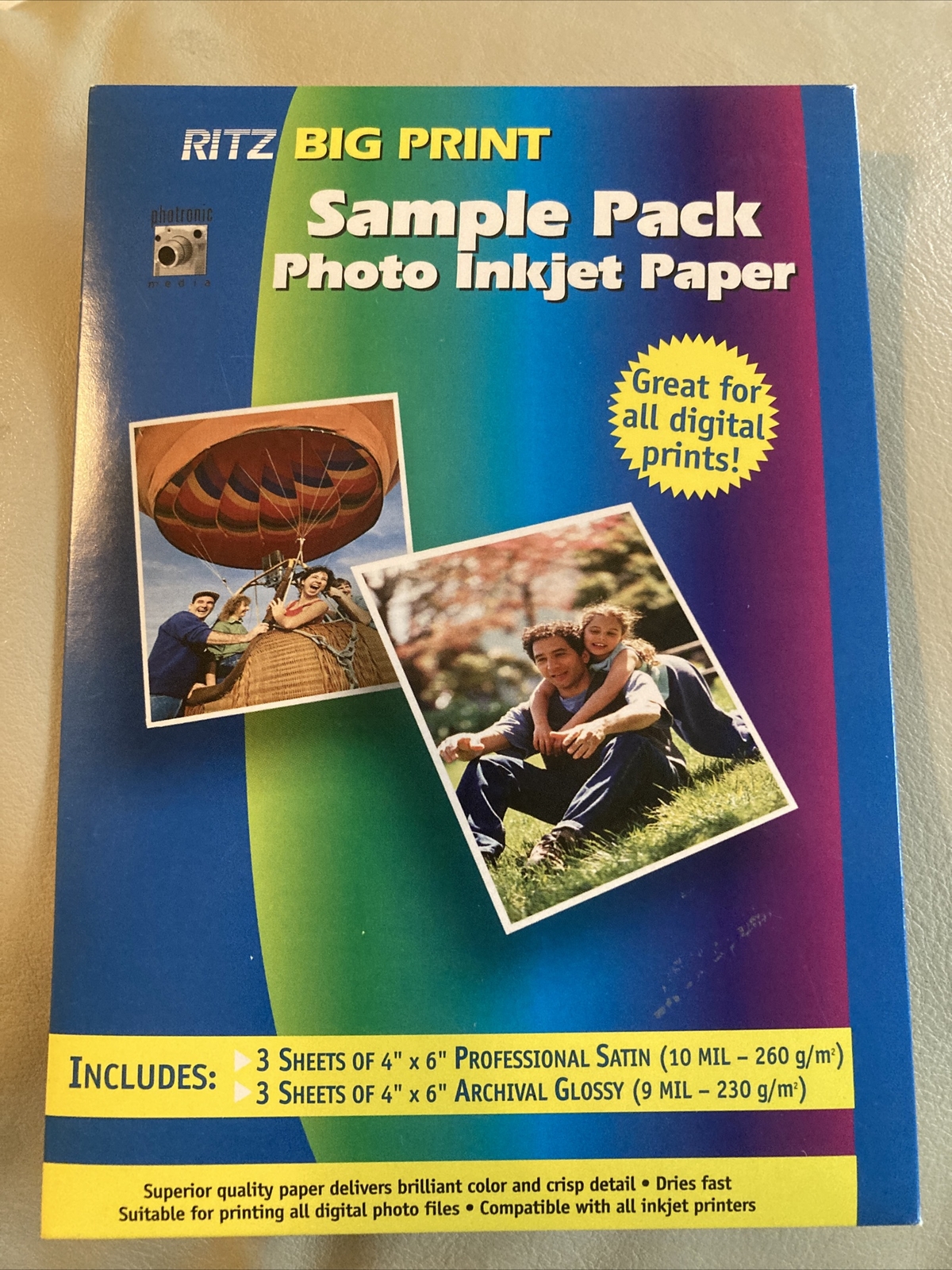 Ritz Big Print Sample Pack Photo Inkjet Paper - 6 Sheets in Total Glossy & Satin