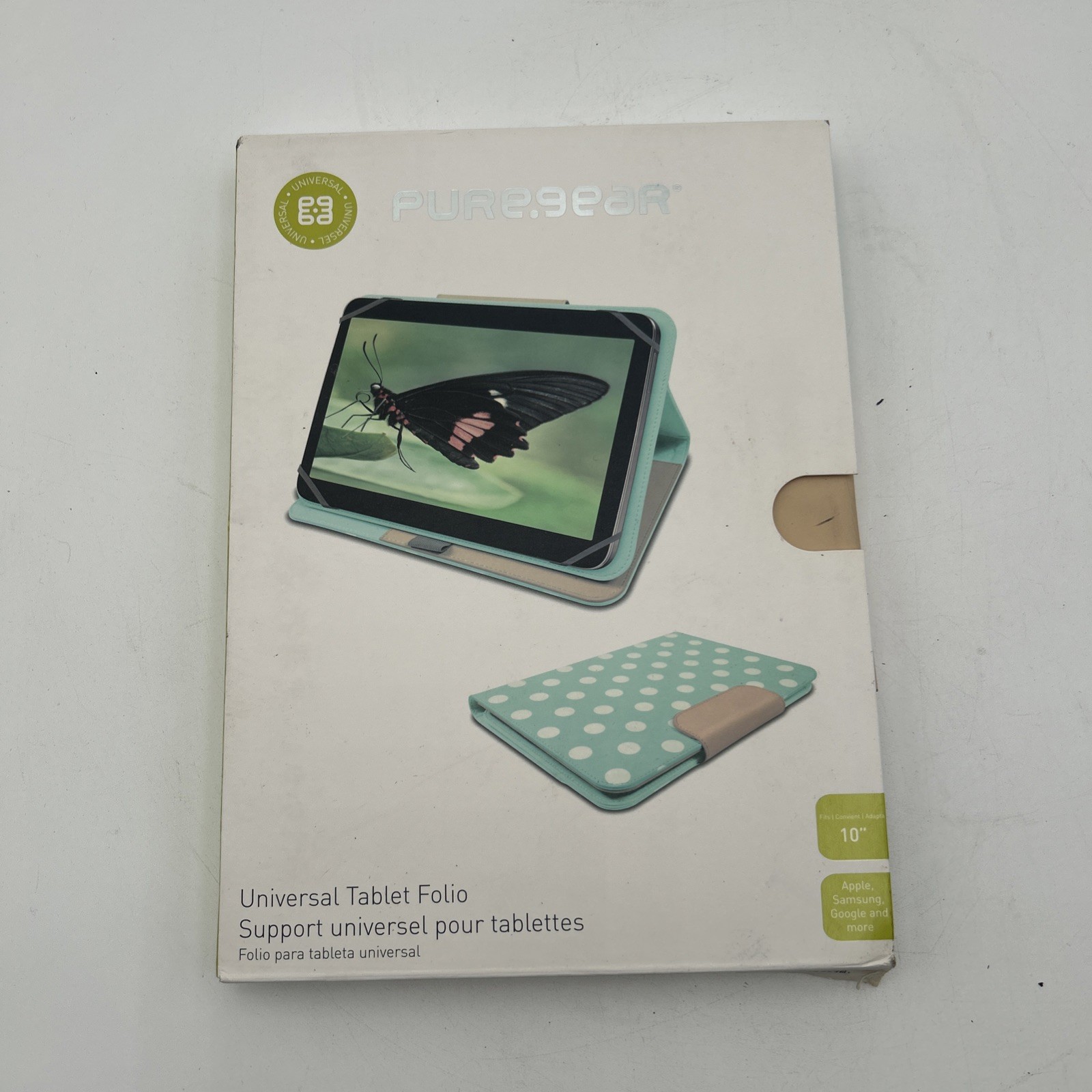 New Pure Gear Universal Polka Dot Tablet Folio for 10 Inch Devices Teal / White