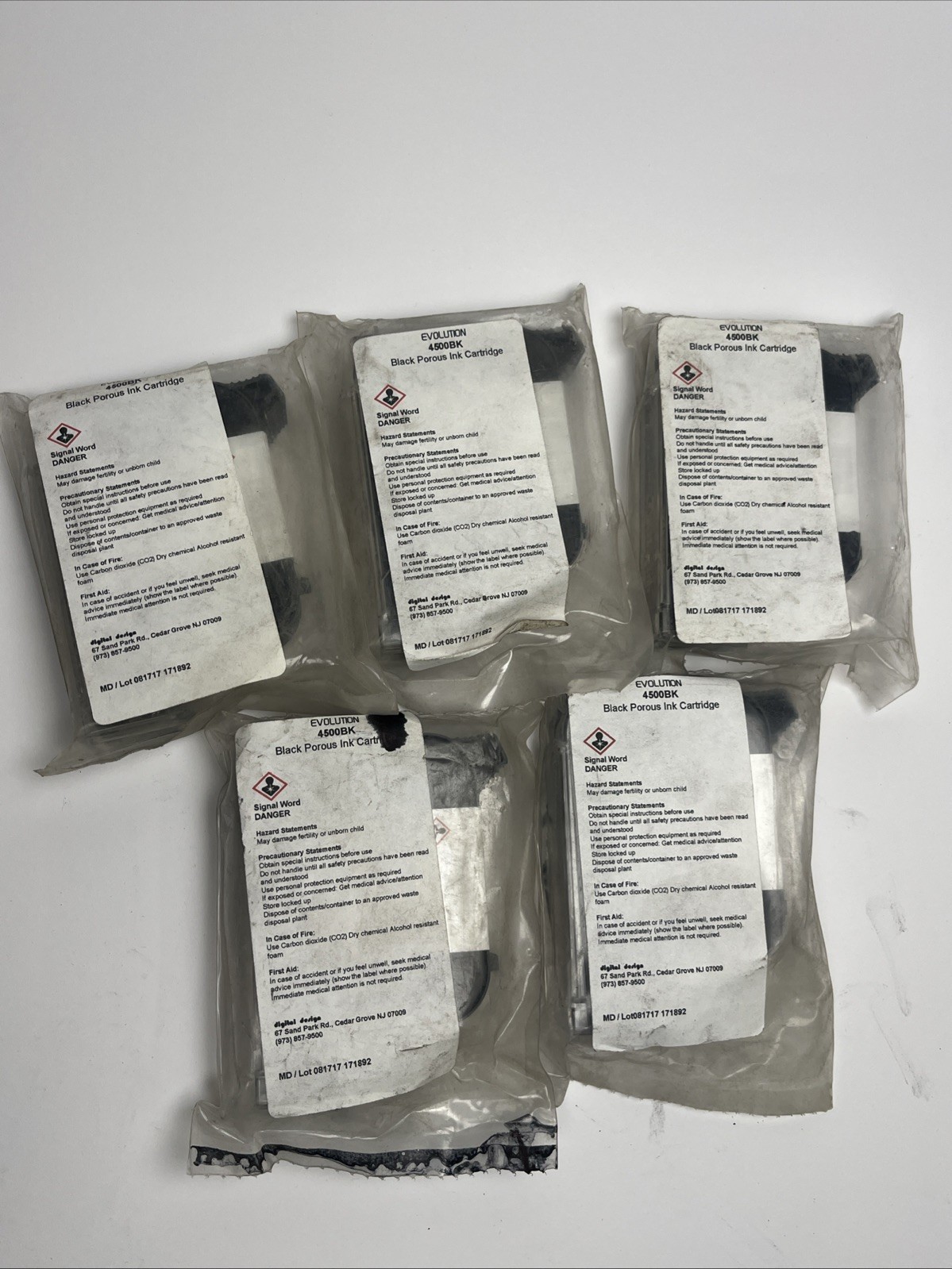 Lot of Five (5) Evolution 4500BK Black Porous Ink Cartridges EXPIRED