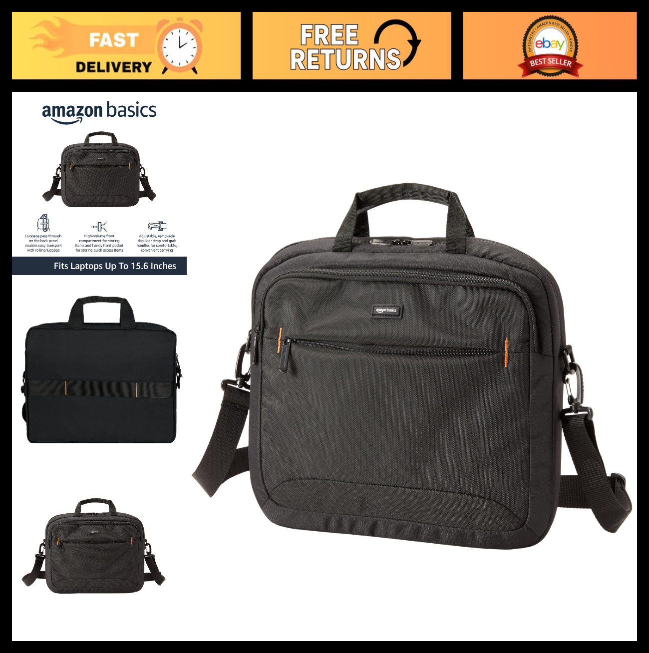 Large Capacity 15.6" Laptop Bag, Shoulder Strap & Handle, Spacious Compartments,