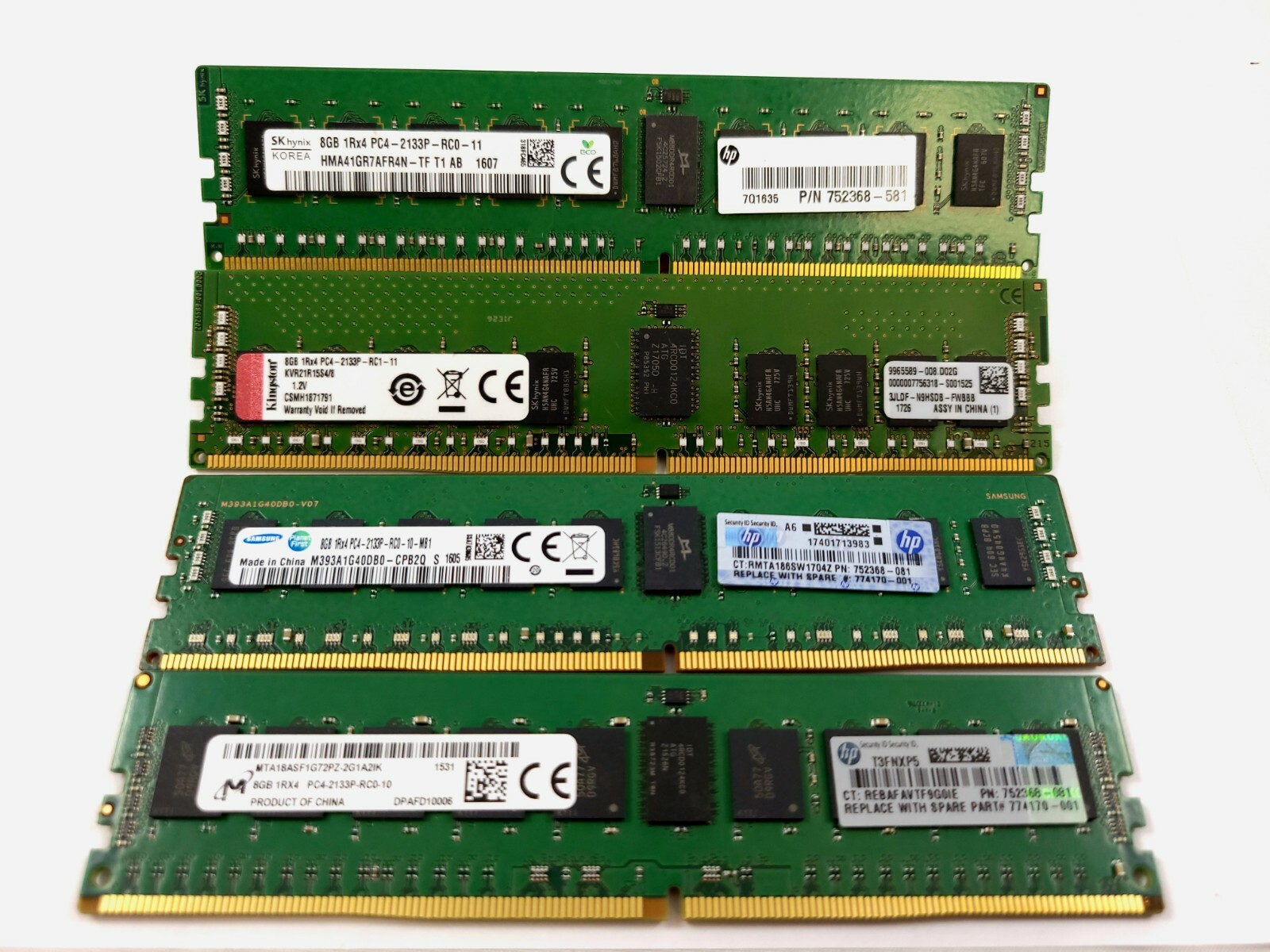 LOT 8 MAJOR BRANDS 8GB 1Rx4 DDR4 PC4-2133 17000 ECC REG SERVER DIMM MEMORY RAM