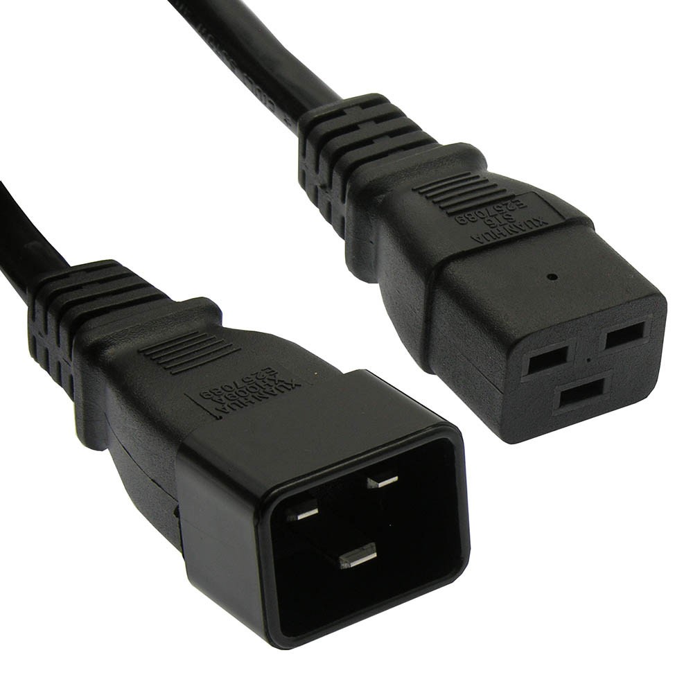 2ft Power Extension Cord C19 to C20 14AWG 15A 1875W Black PDU Cable Server