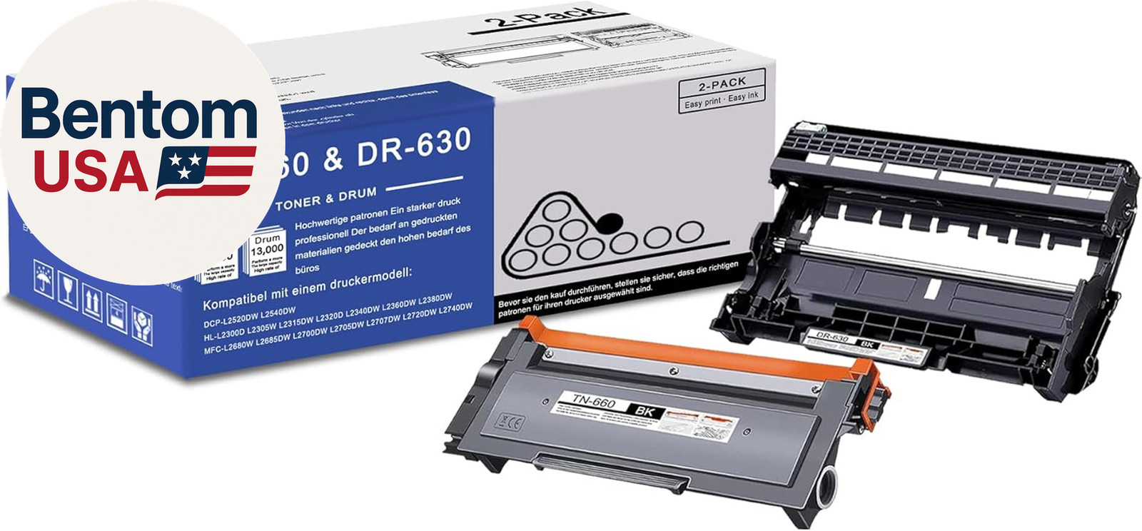 1 Pack TN660 TN660 Toner Cartridge and 1 Pack DR630 DR630 Drum Unit: Compatible