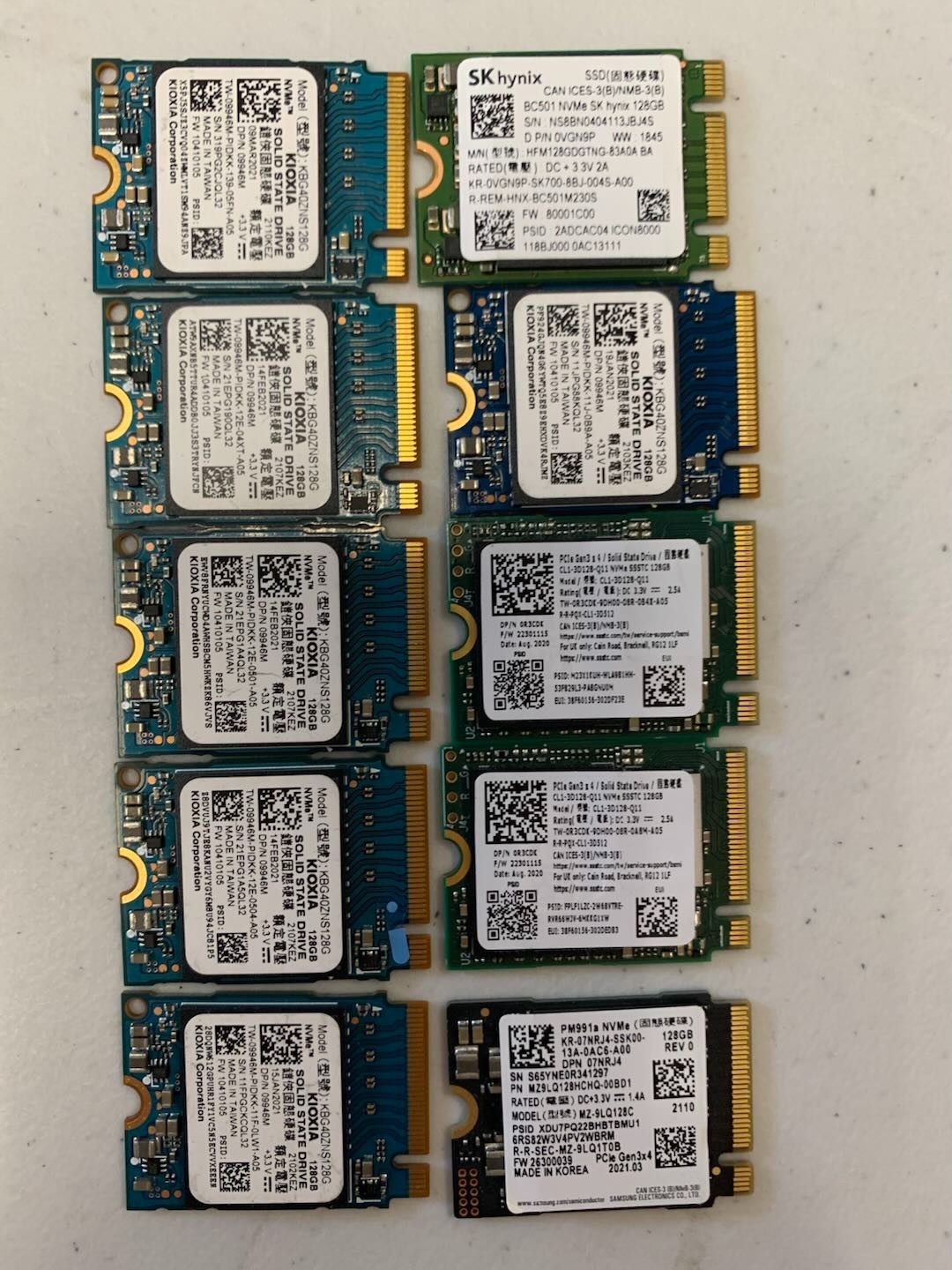 Lot of 10x MIXED BRAND 128GB SSD NVMe Solid State Drive
