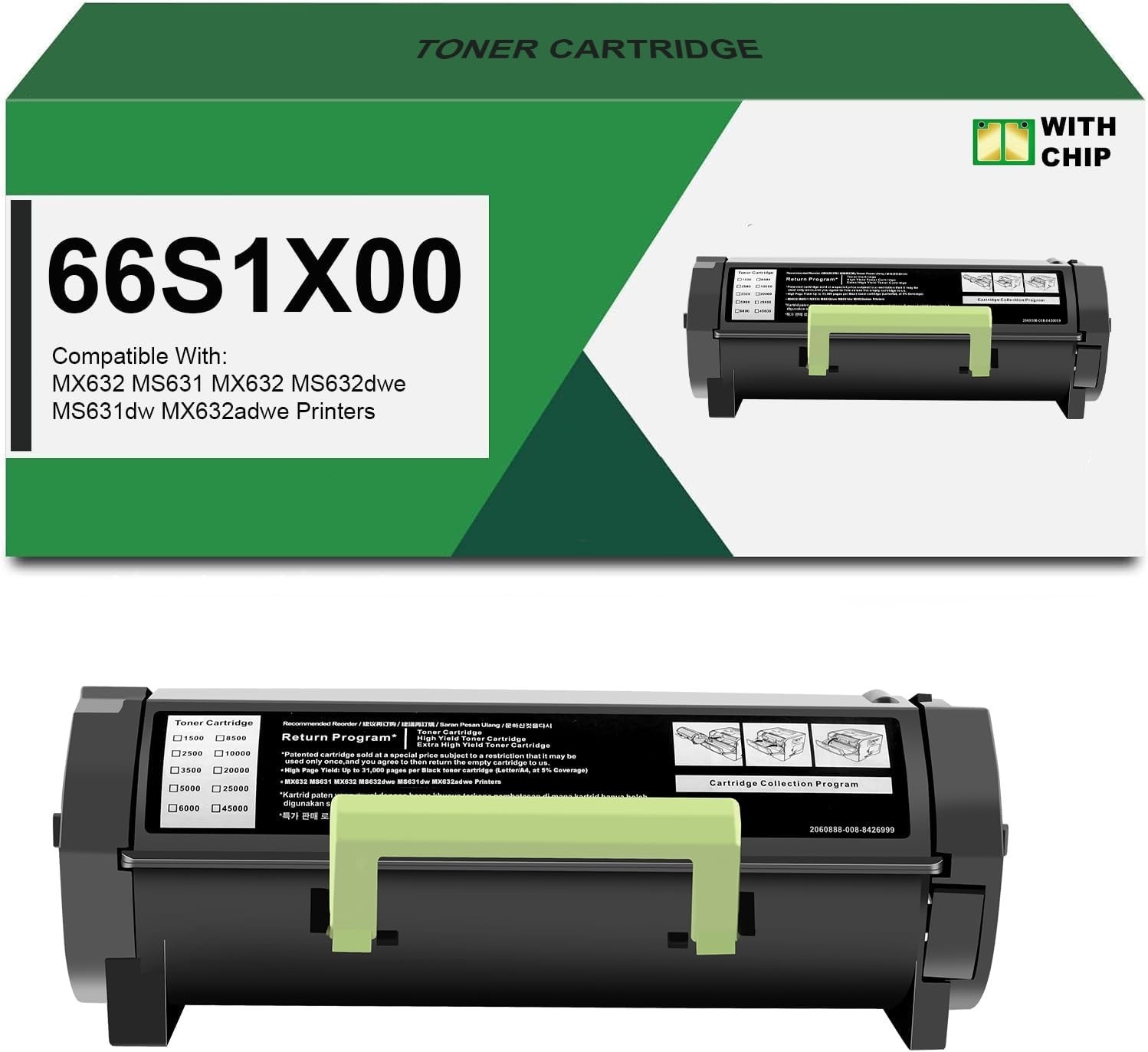 Chip 66S1X00 Toner Cartridge SAIBOYA [Compatible With Lexmark] 1-Piece Black BN