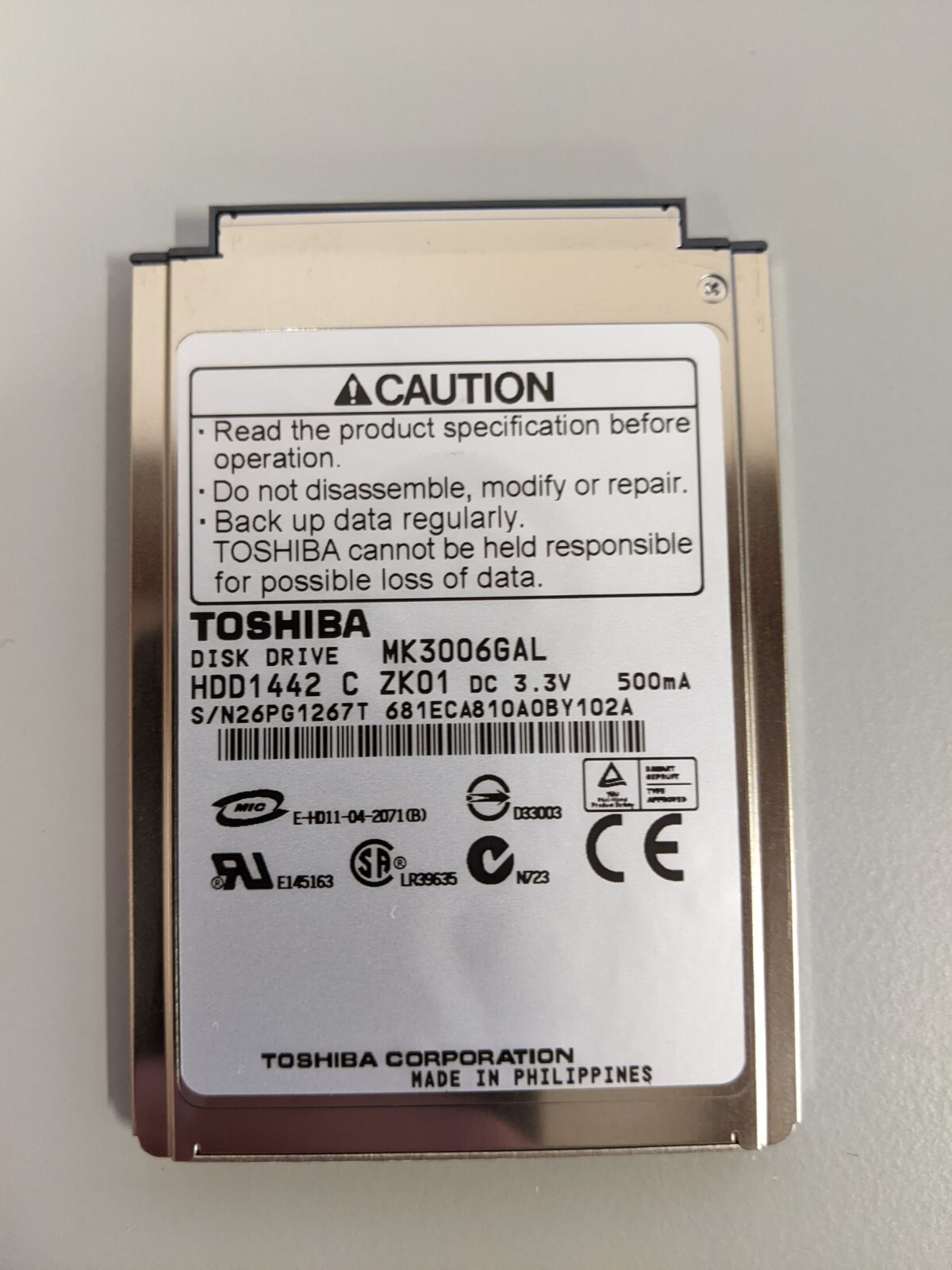Toshiba MK3006GAL 30GB 1.8" Internal 4200RPM (HDD1442) HDD UDMA/66 4200RPM 2MB